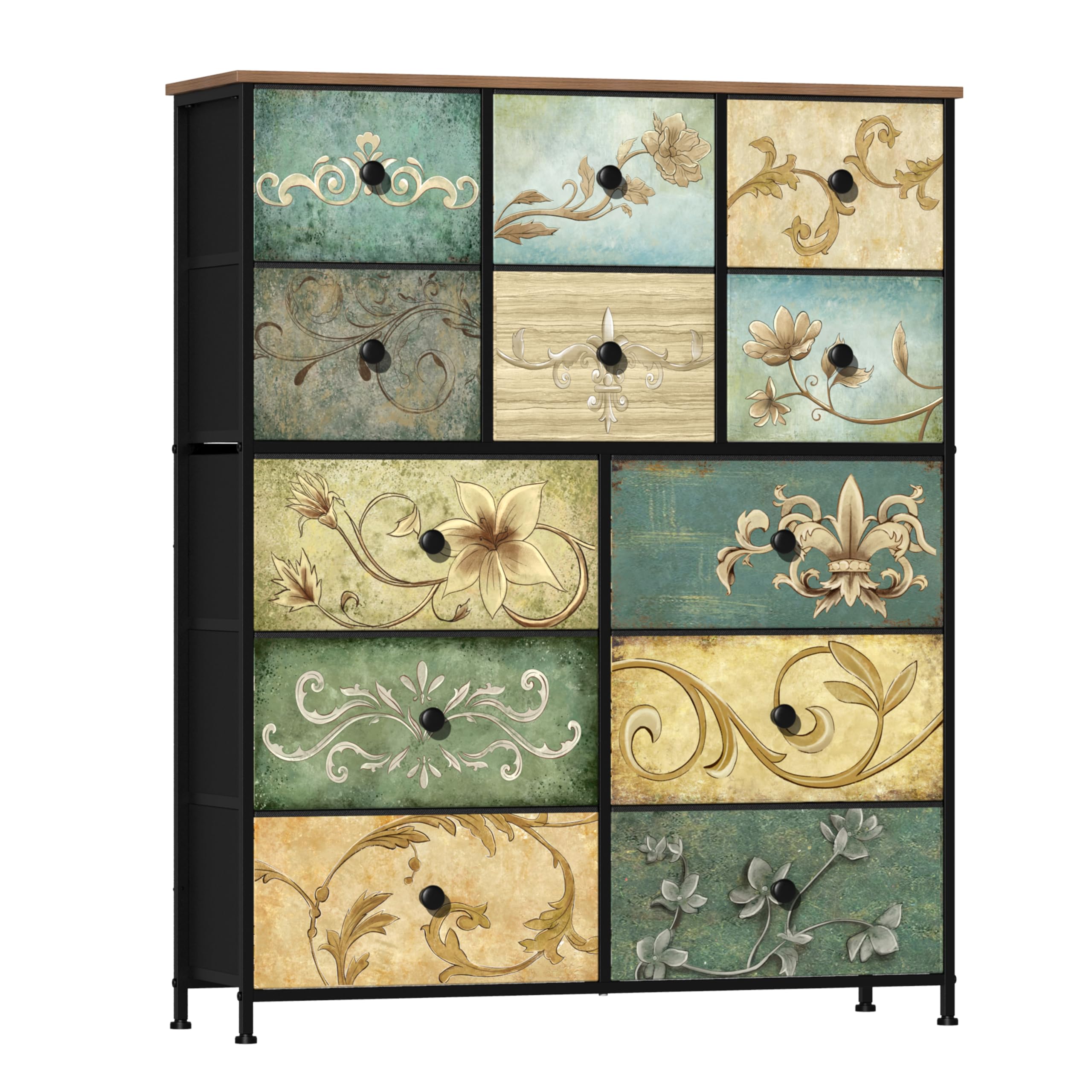 VEDECASA 12 Drawer Fabric Tall Dresser – Vintage Boho Floral Chest