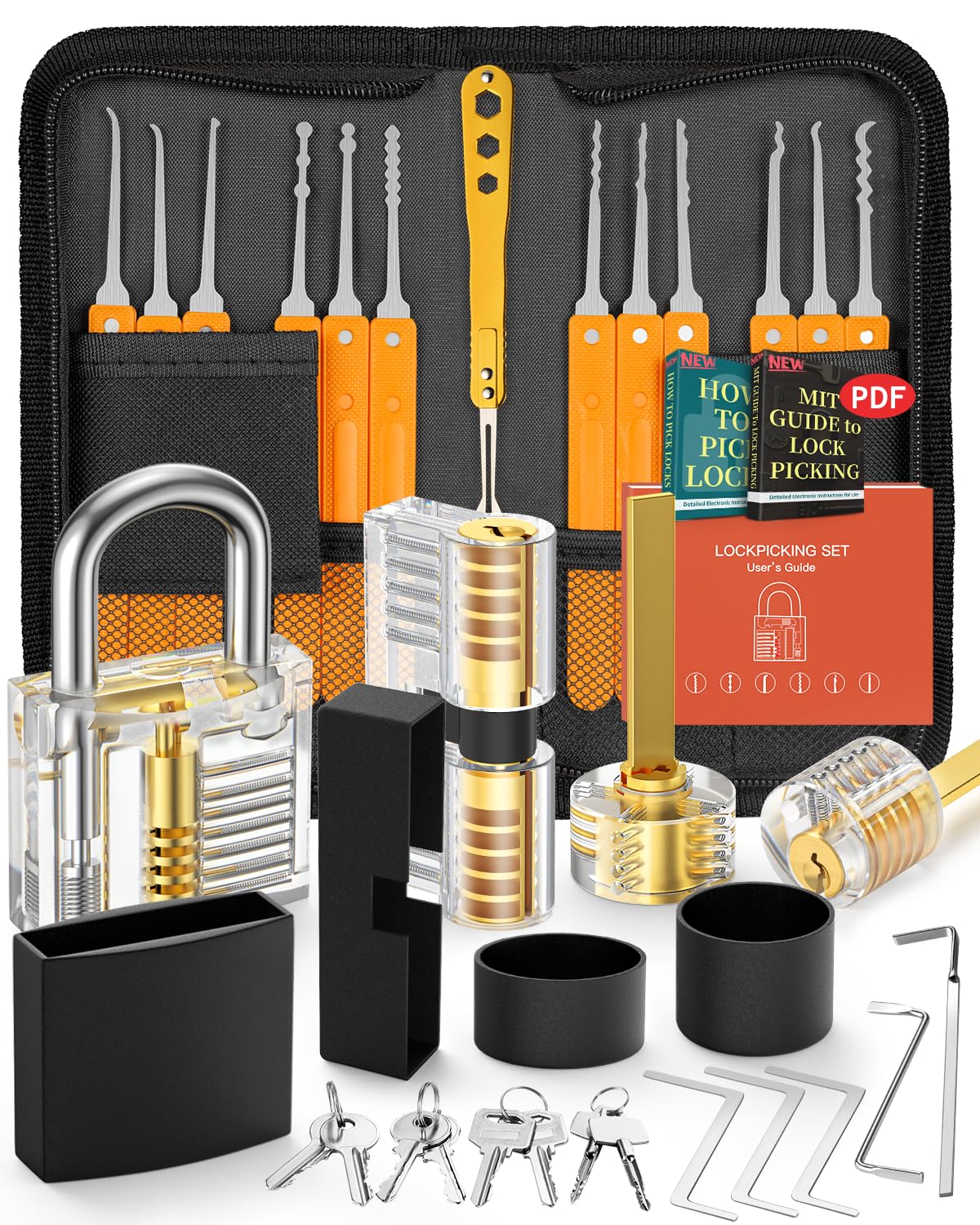 Eventronic 36-Piece Lock Picking Kit with 4 Training Locks – Orange