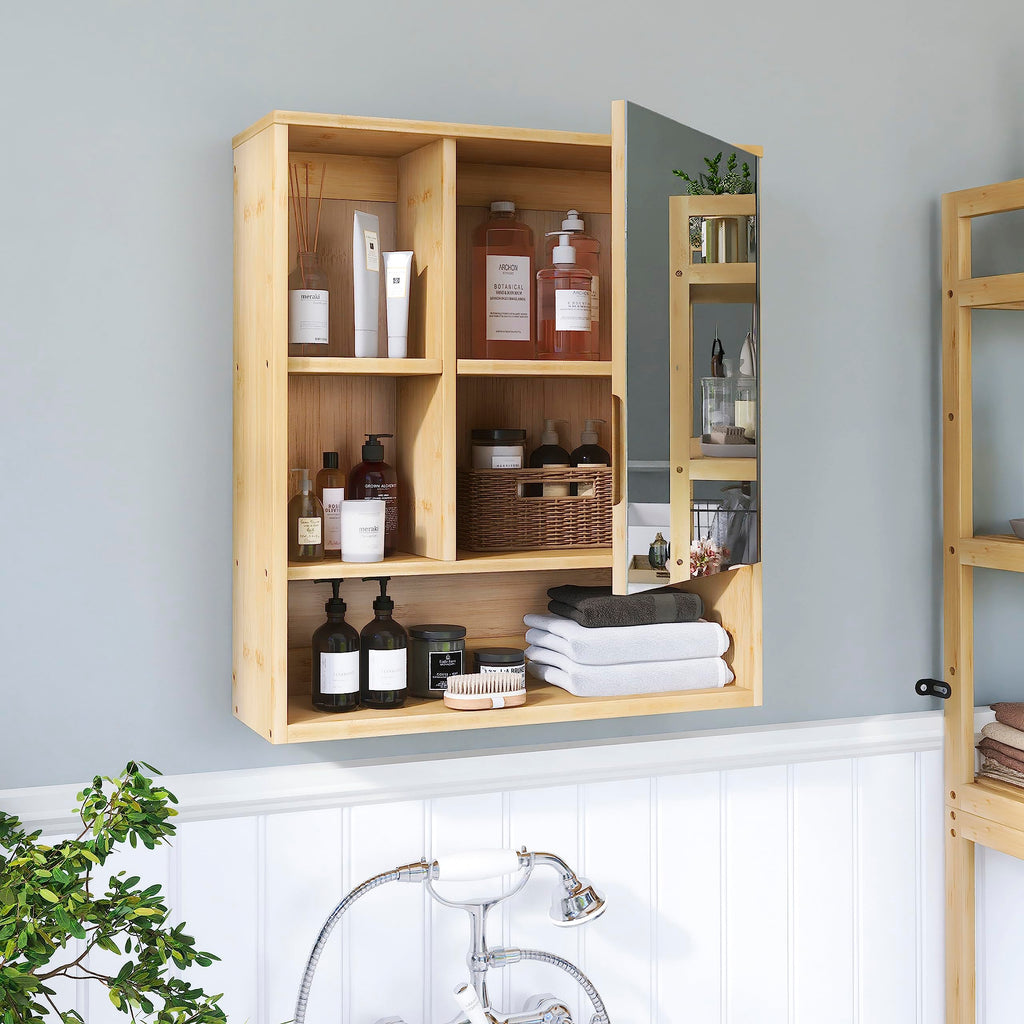 SMIBUY Bamboo Bathroom Mirror Cabinet | Wall Mounted Medicine Storage