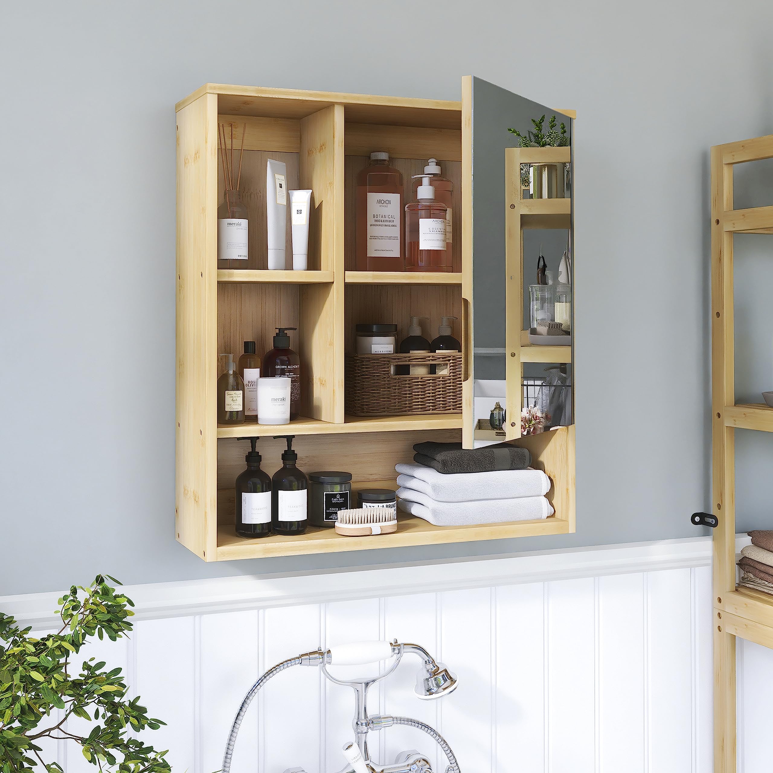 SMIBUY Bamboo Bathroom Mirror Cabinet | Wall Mounted Medicine Storage