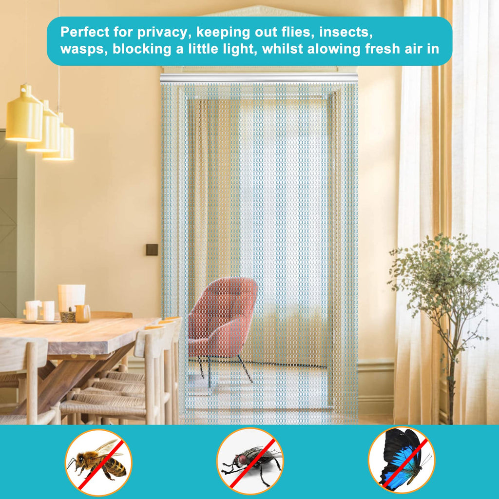 LYMMIYTC Aluminium Chain Door Curtain - 90x200cm Metal Fly Screen, Blue & Silver