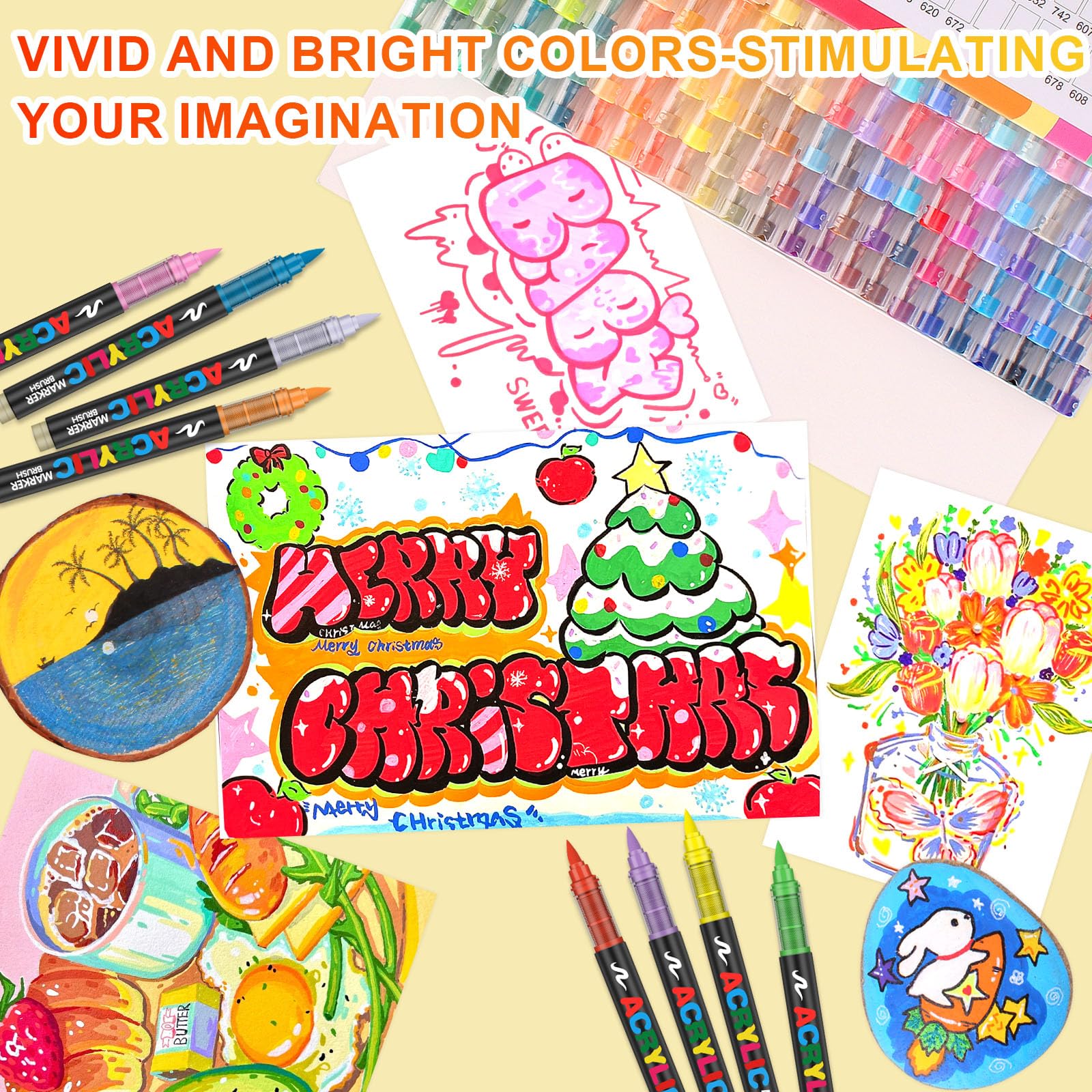 Laconile 168 Color Acrylic Paint Brush Markers for Rock Painting & DIY