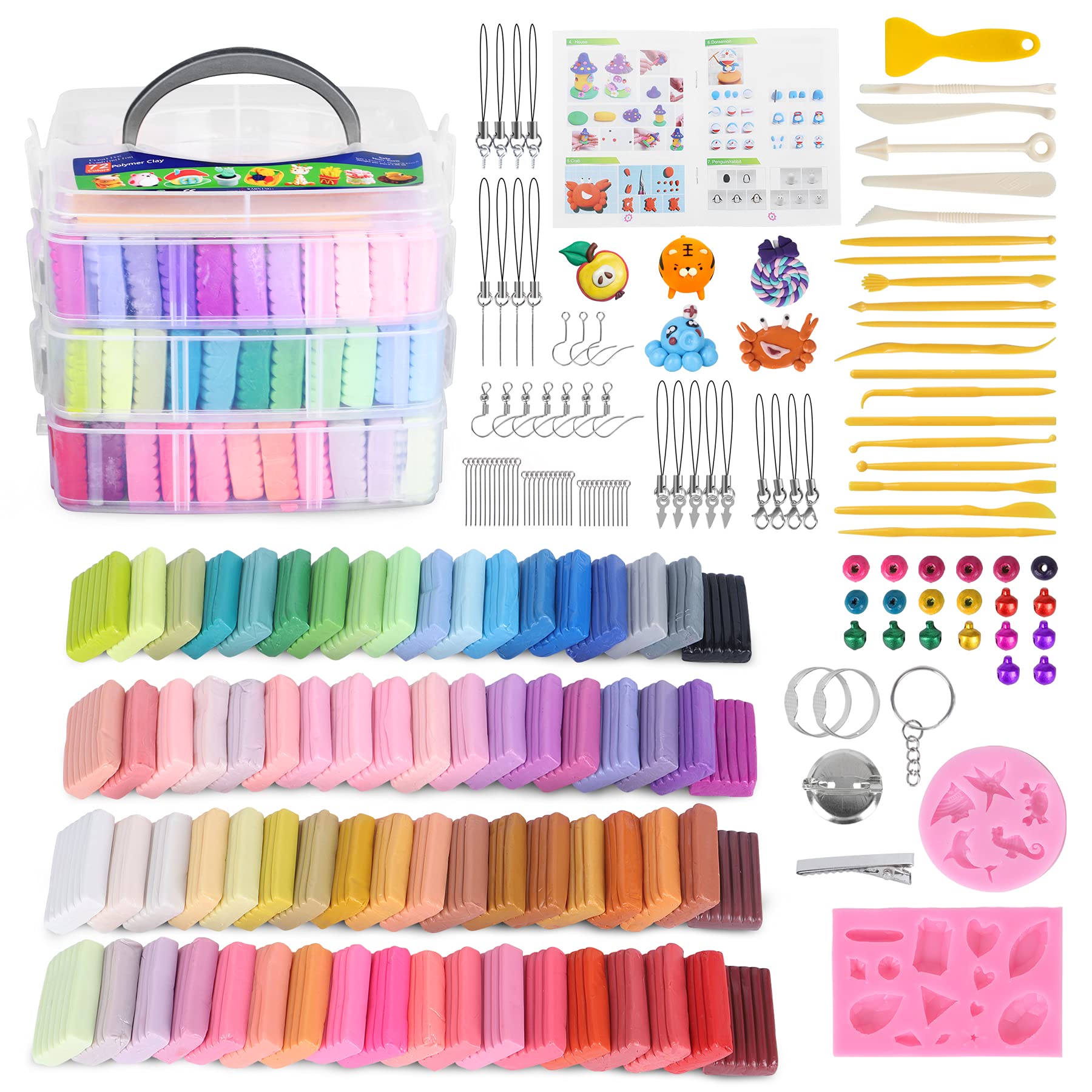 72-Color Polymer Clay Kit | Oven Bake Modeling Clay with Tools