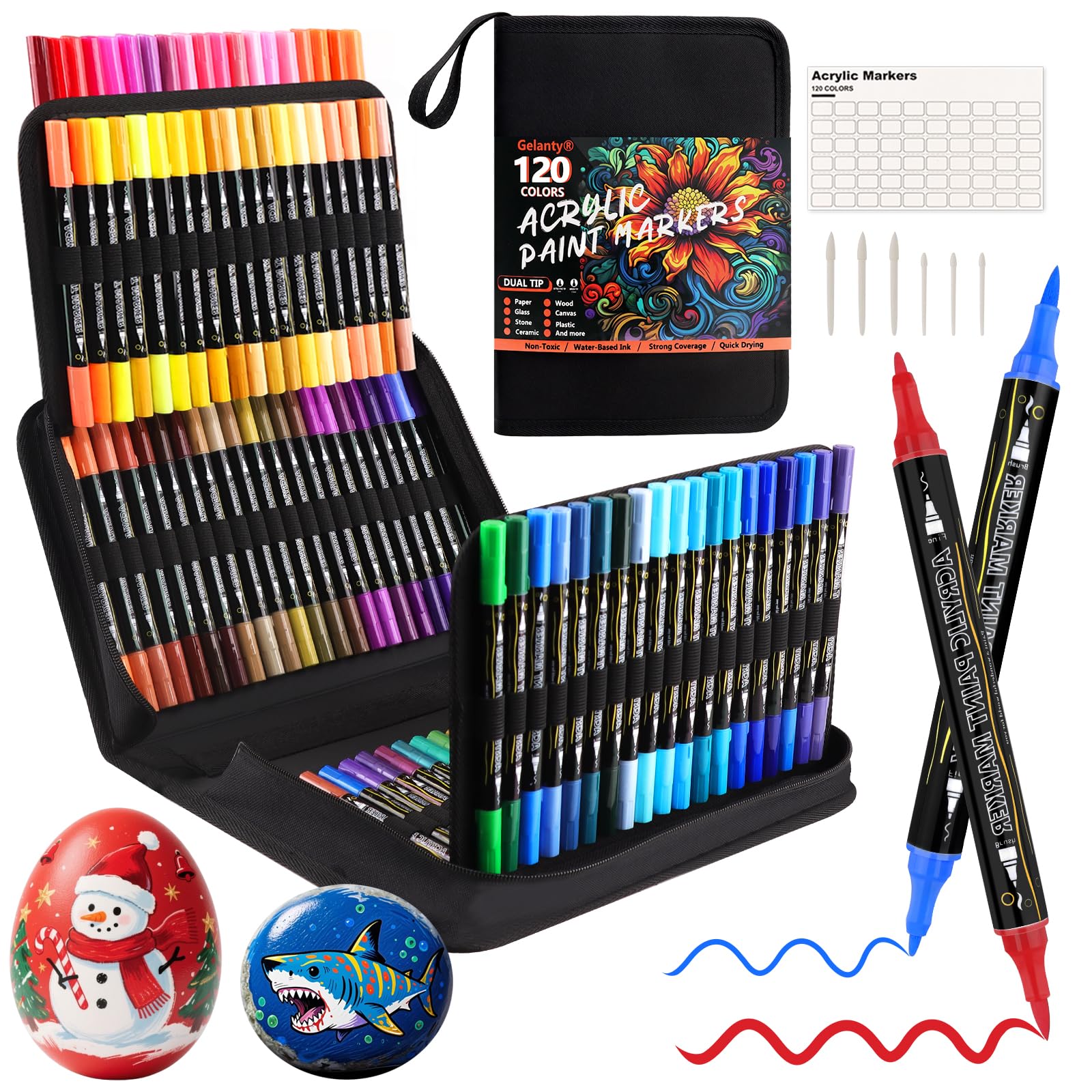 Gelanty 120 Colours Dual Tip Acrylic Paint Pens for Rock Painting & DIY
