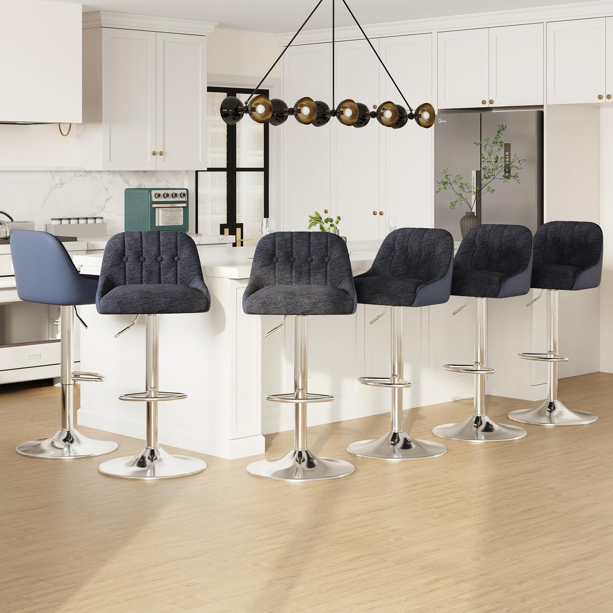 MALOL Adjustable Bar Stools Set of 6, Swivel Counter Stools with Backrest, Chenille & Faux Leather Upholstered Bar Chairs - image 1