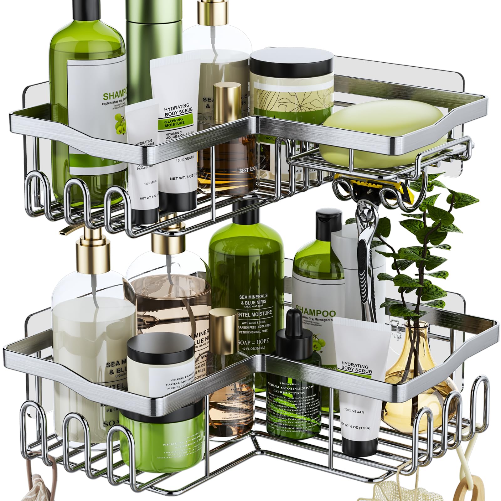 HapiRm Corner Shower Caddy – 2 Pack Stainless Steel No-Drill Shelves
