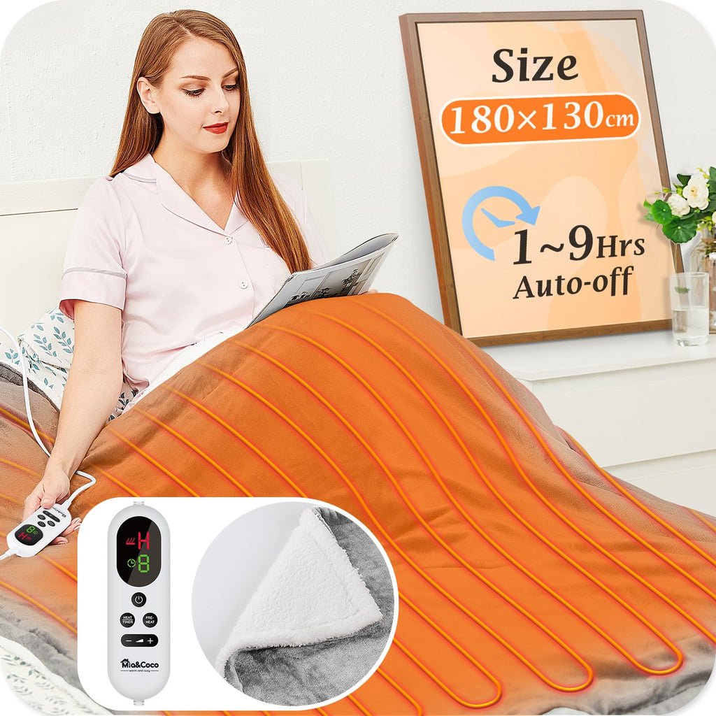 Mia&Coco Electric Heated Blanket – Flannel Sherpa Throw, 10 Heat Levels