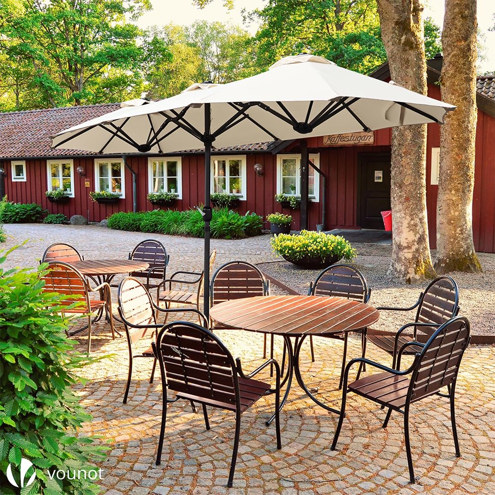 VOUNOT 3m Rectangular Garden Parasol – Large Patio Umbrella, Beige