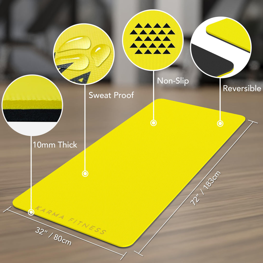 Extra Wide TPE Exercise Mat - 10mm Thick Non-Slip Yoga Mat