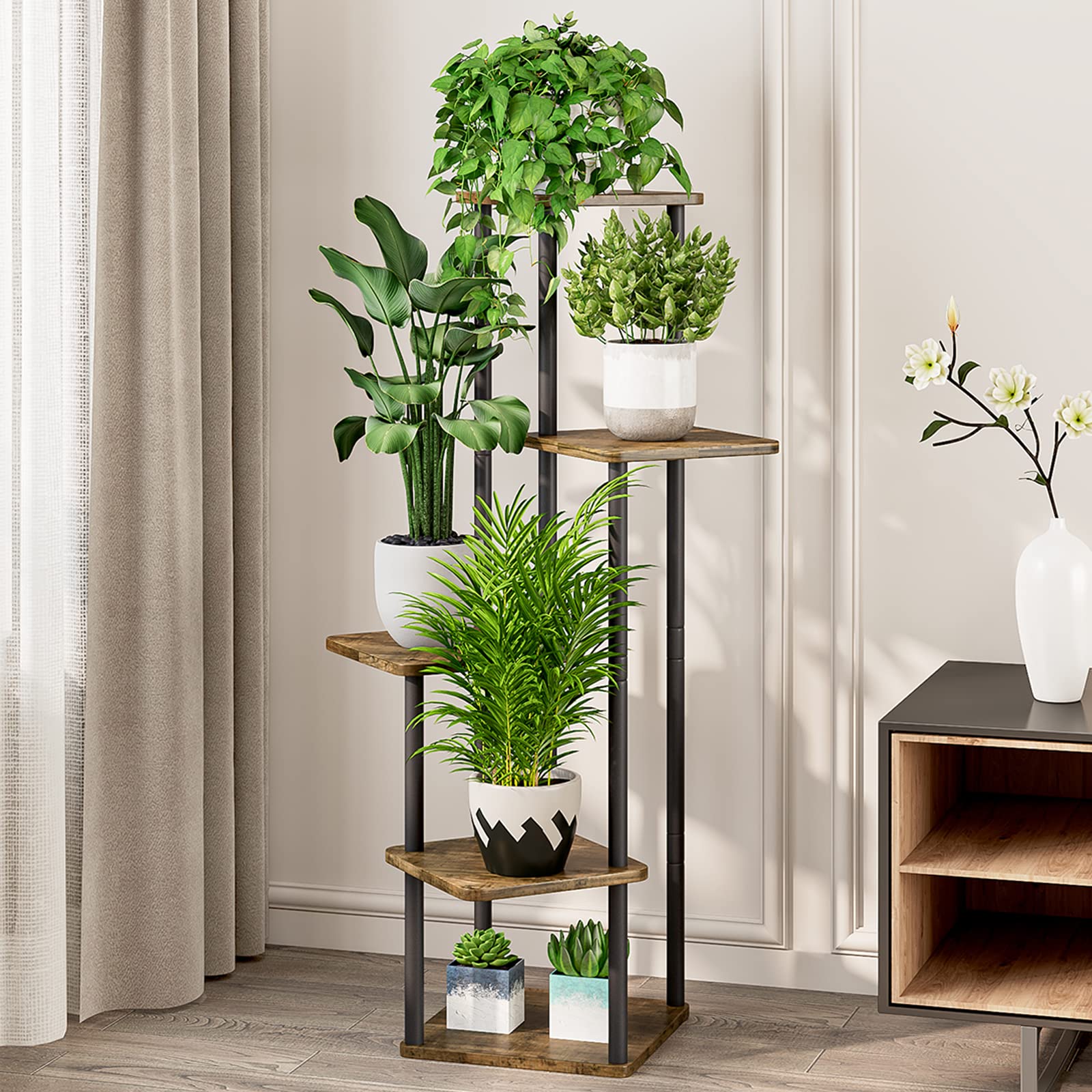 AZERPIAN 5-Tier Metal Plant Stand | Tall Corner Flower Shelf for Indoor