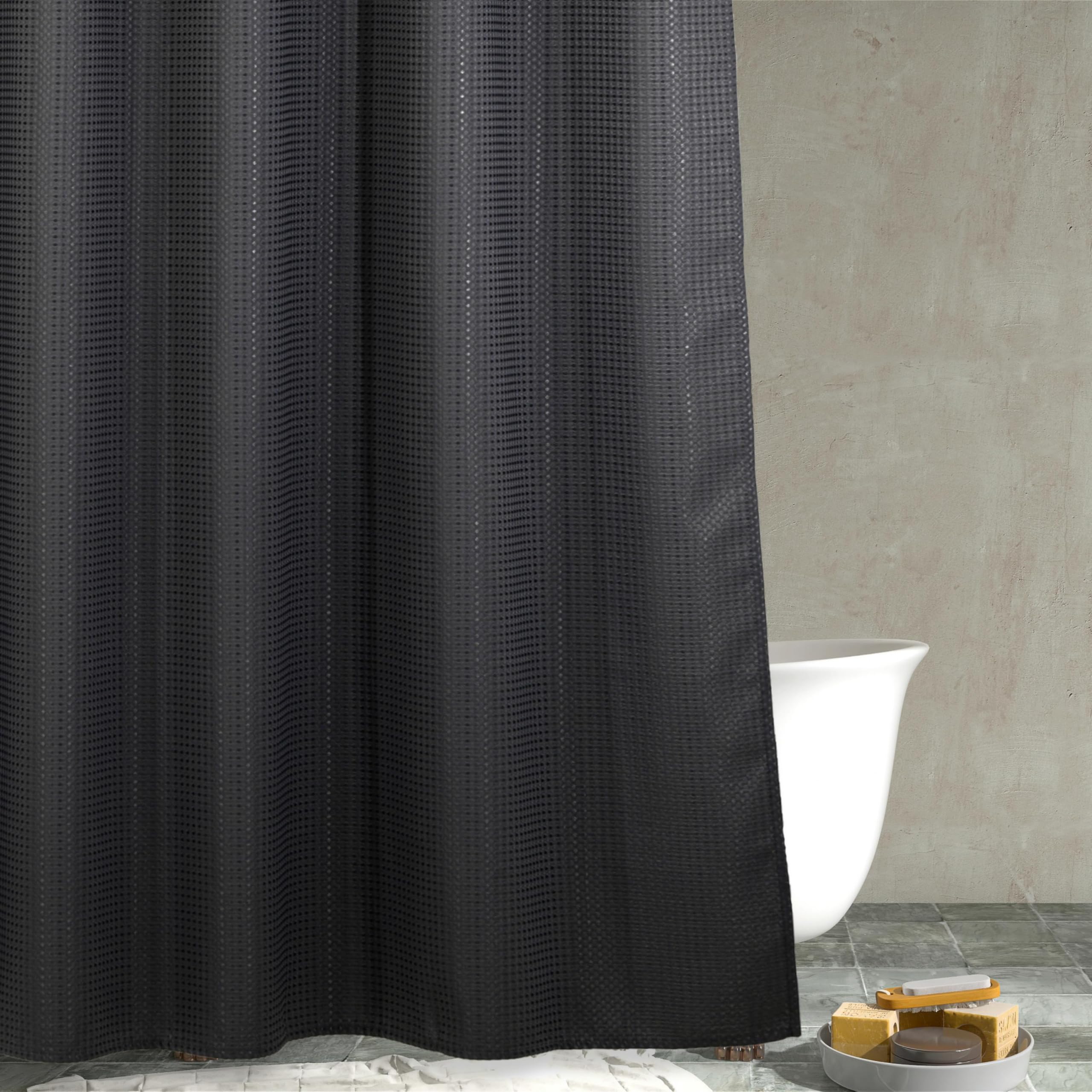 PopKozzi Charcoal Grey Waffle Weave Shower Curtain | Heavy Duty Polyester
