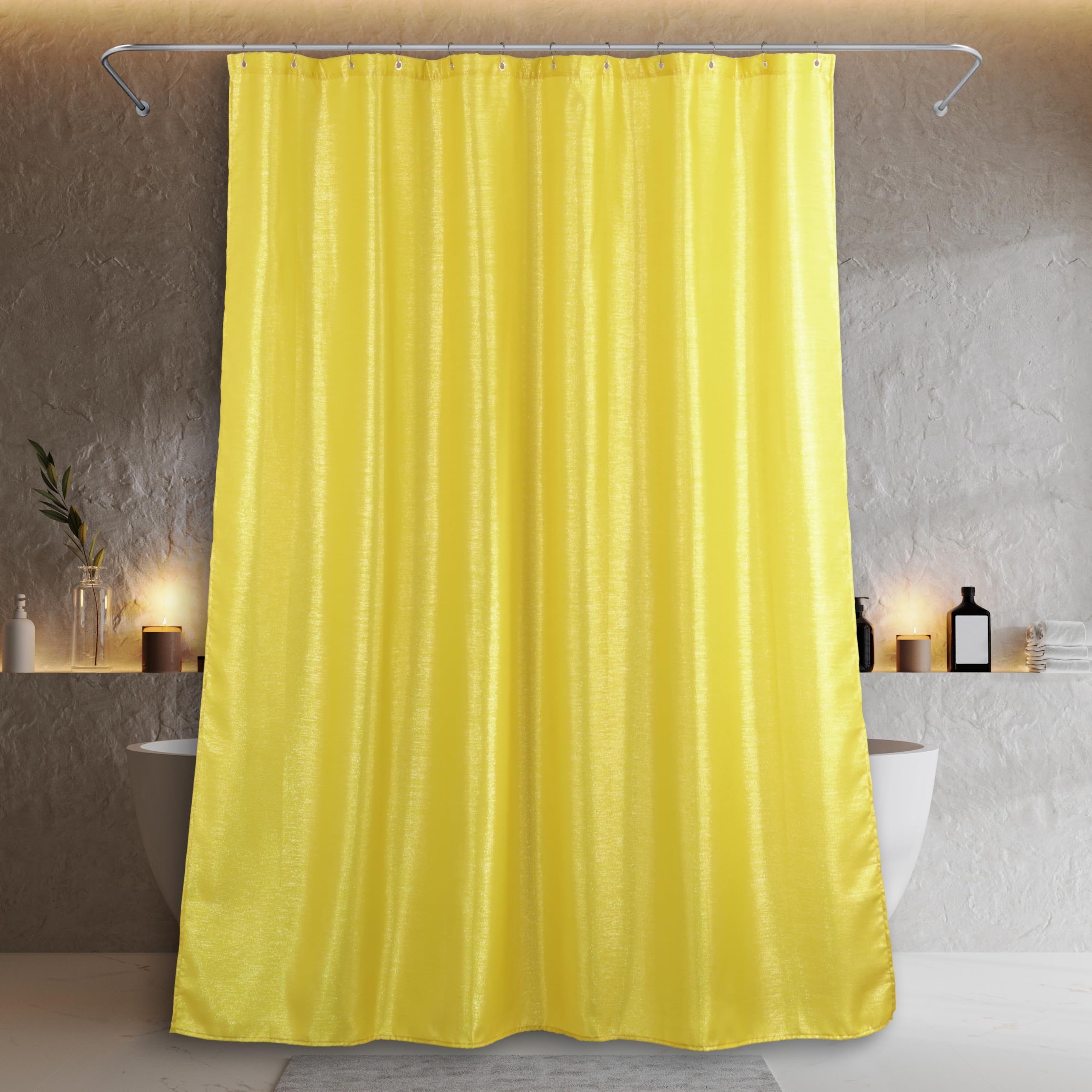 Yellow Glitter Shower Curtain – Metallic Water Repellent Fabric
