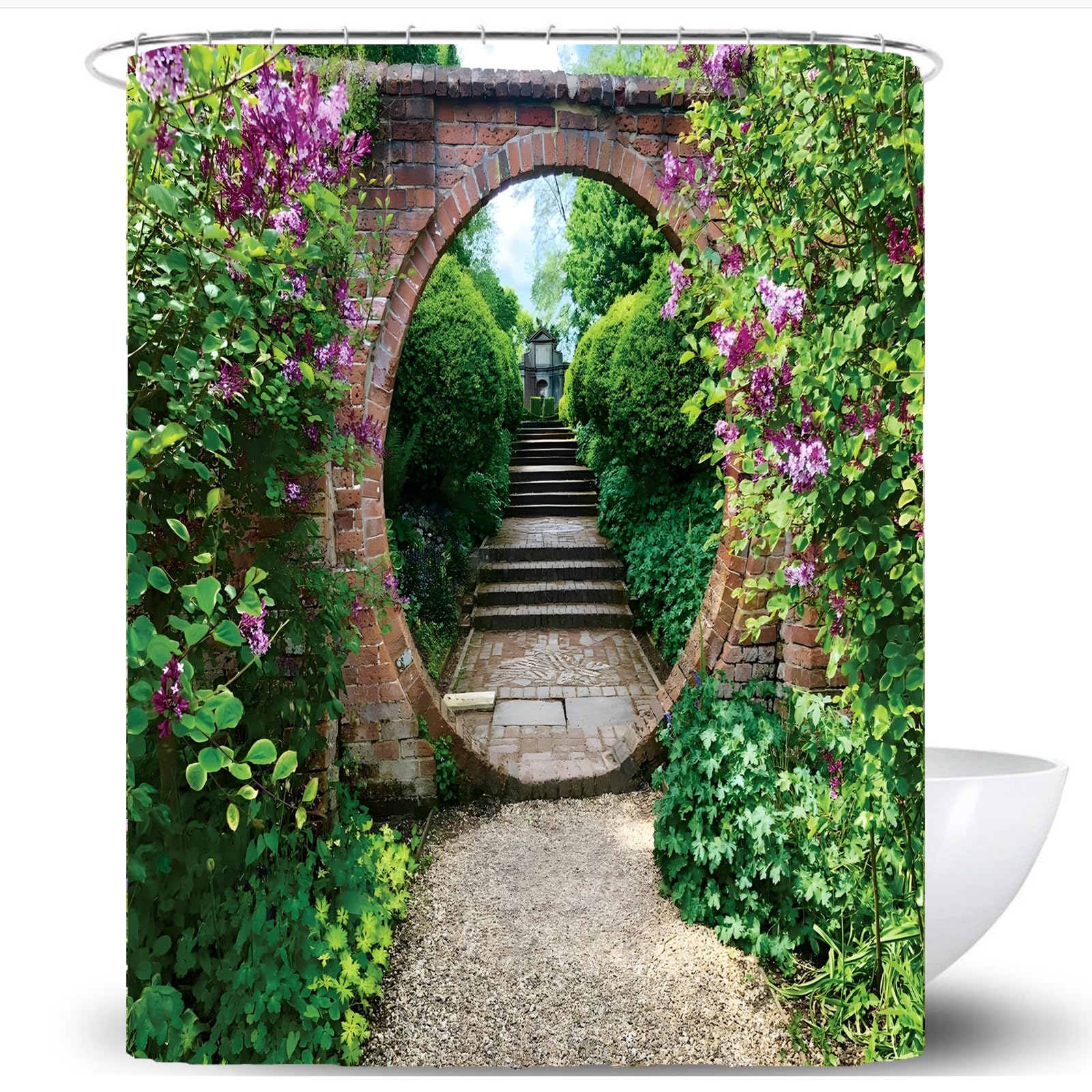 Floral Shower Curtain | Waterproof Green Leaf Polyester Fabric