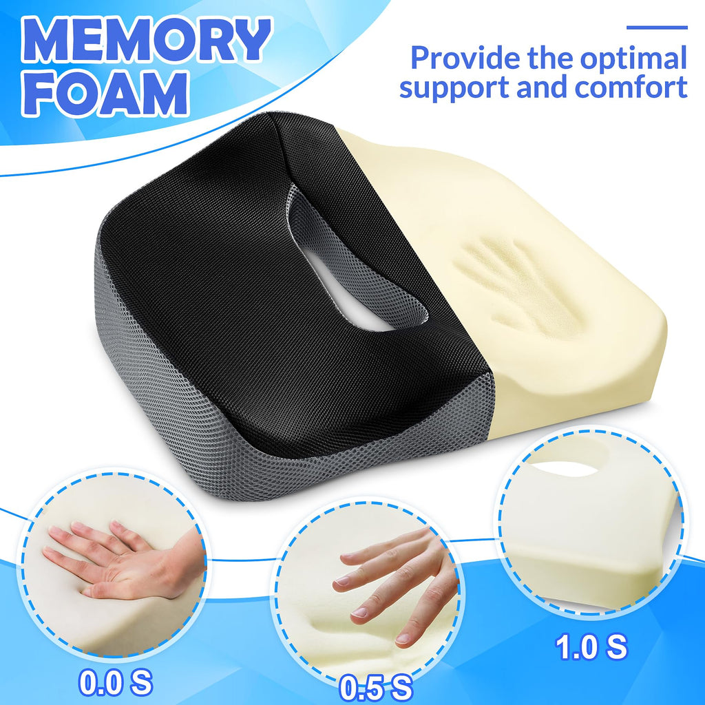 POOTACK Memory Foam Seat Cushion – Ergonomic Coccyx & Sciatica Support