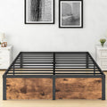 JUISSANO King Size Metal Bed Frame with Wooden Footboard and Storage