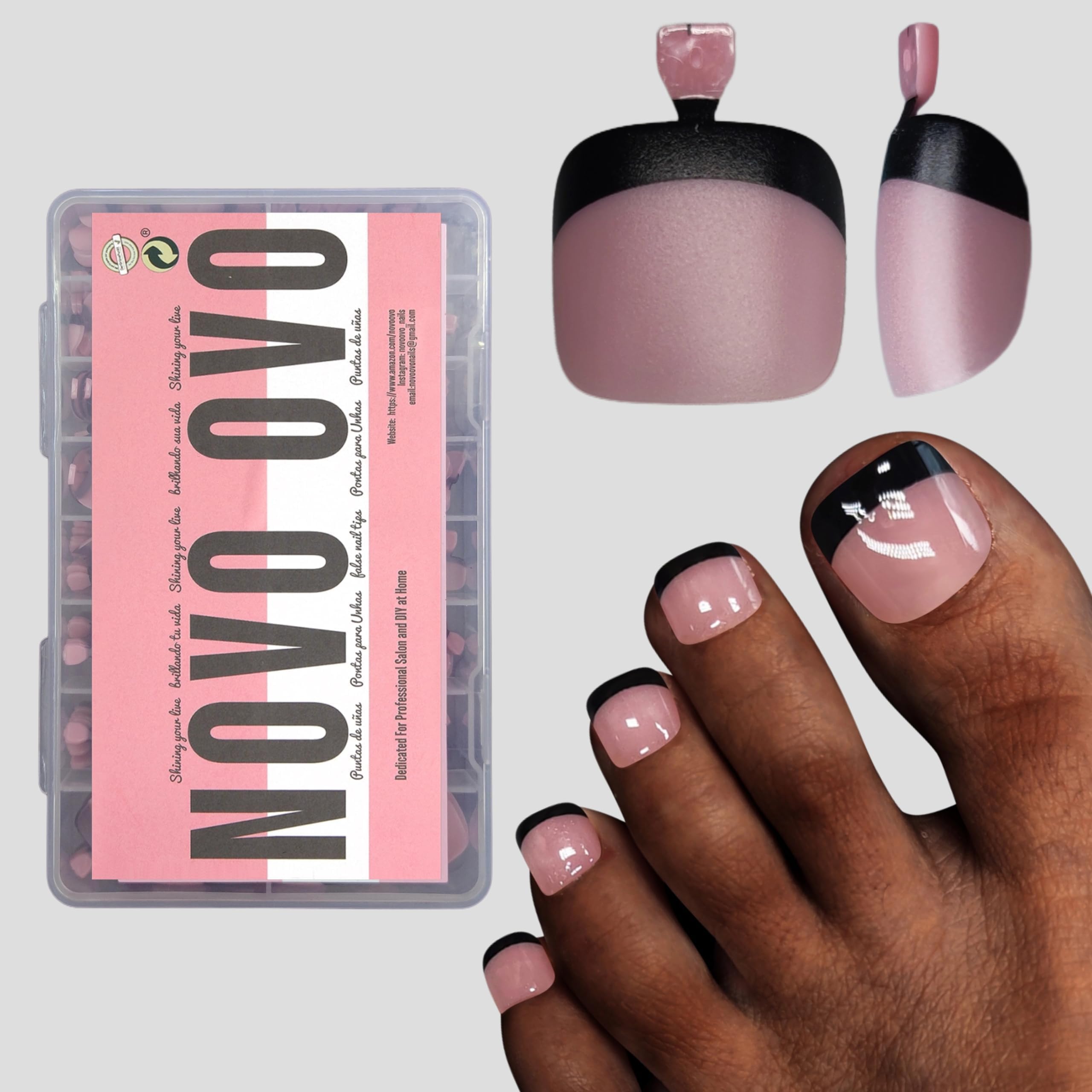 NOVO OVO French Tip Press on Toenails – Soft Gel Matte Extension 360Pcs