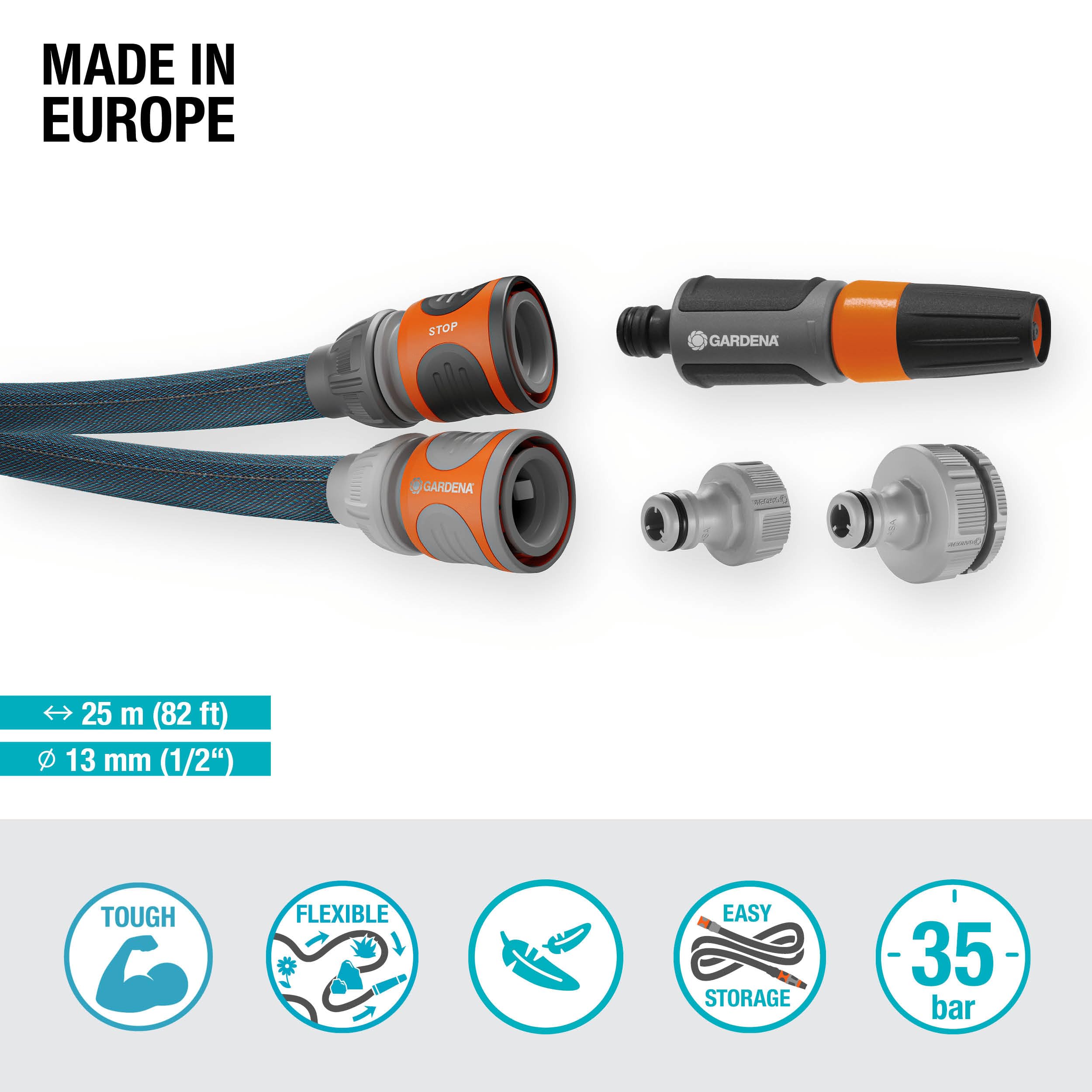 Gardena Liano Xtreme Textile Garden Hose Set | 25m, 1/2 Inch