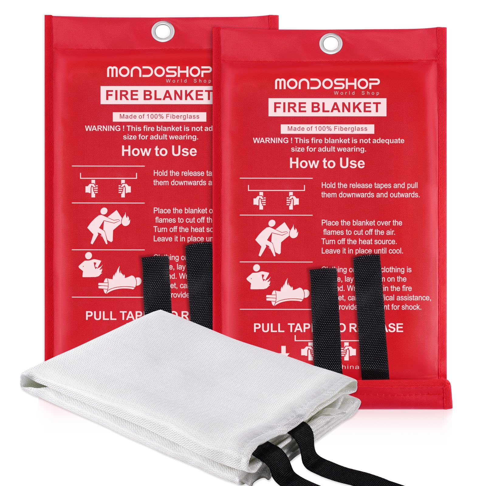 Mondoshop Fire Blanket 2-Pack | TUV Certified Fiberglass for Kitchen