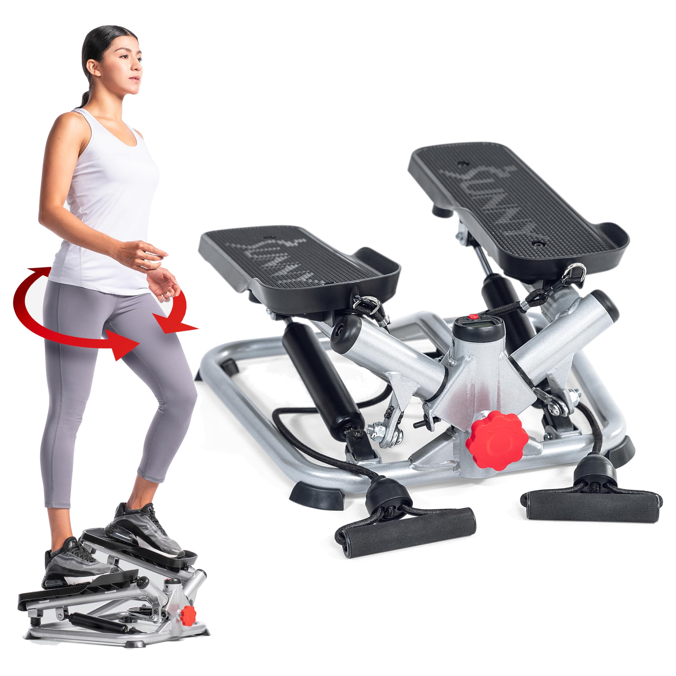 Sunny Health & Fitness Advanced Twist Stepper with Resistance Bands - Grey
