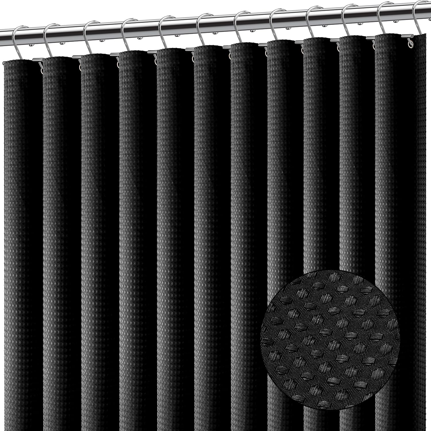 Clara Clark Waffle Fabric Shower Curtain – Black Waterproof 72x72