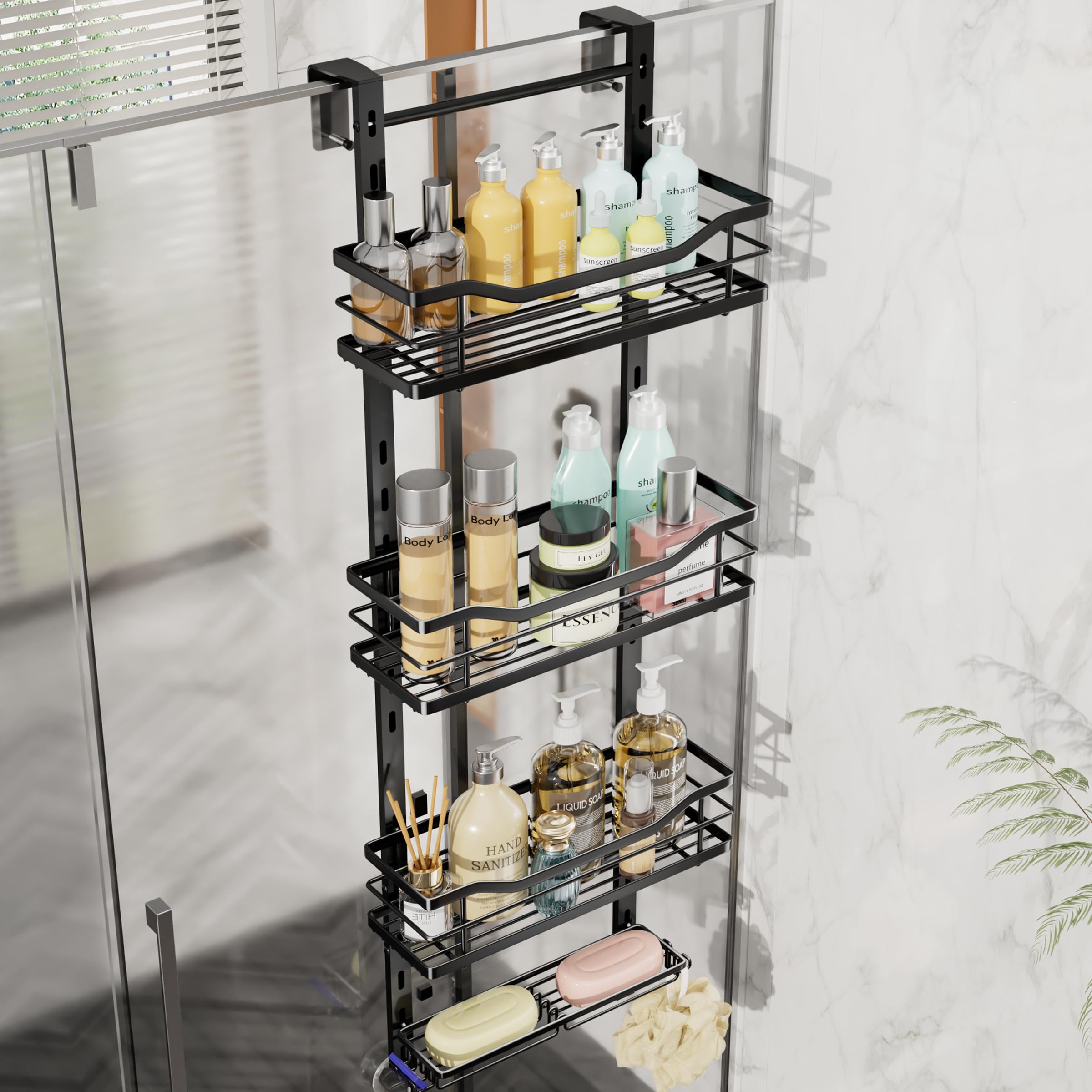 SWTYMIKI Over the Door Shower Caddy – 4-Tier Rustproof Hanging Organizer