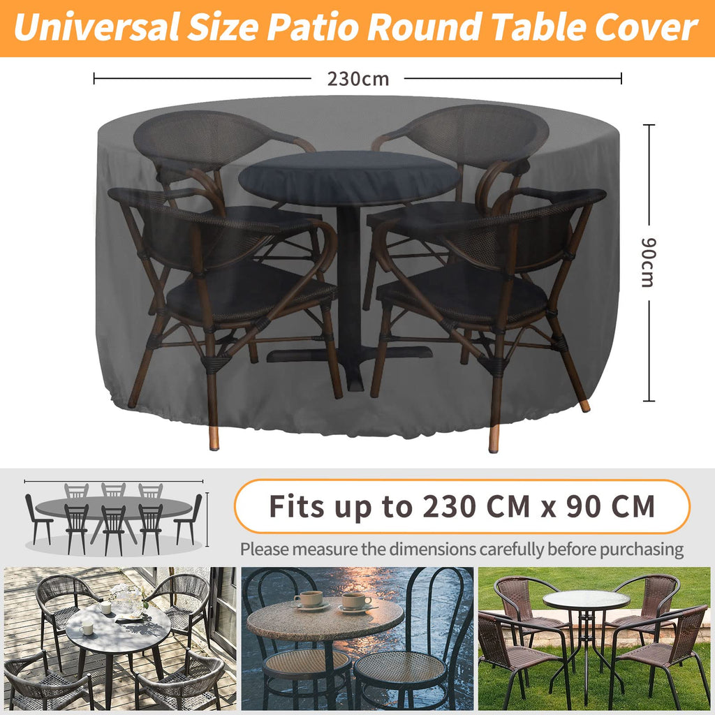 RICHIE Round Garden Furniture Cover - 420D Waterproof Patio Table 230x90cm