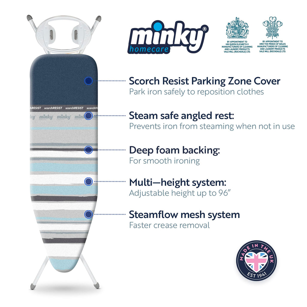 Minky Premium Ironing Board – 122 x 38 cm – Steamflow Mesh System
