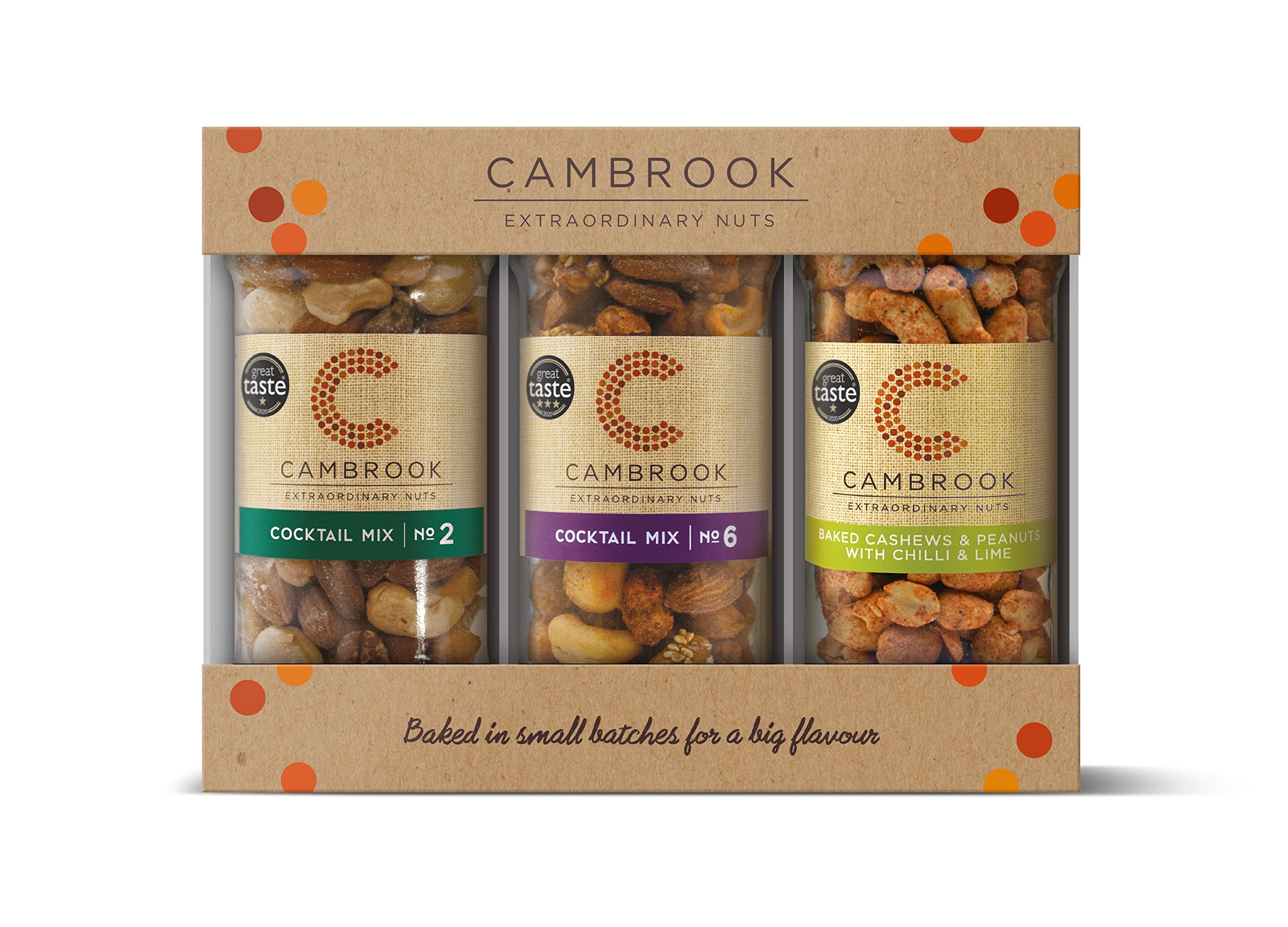 Cambrook Gourmet Nut Gift Set – 3 Jars of Cocktail Mix & Baked Nuts