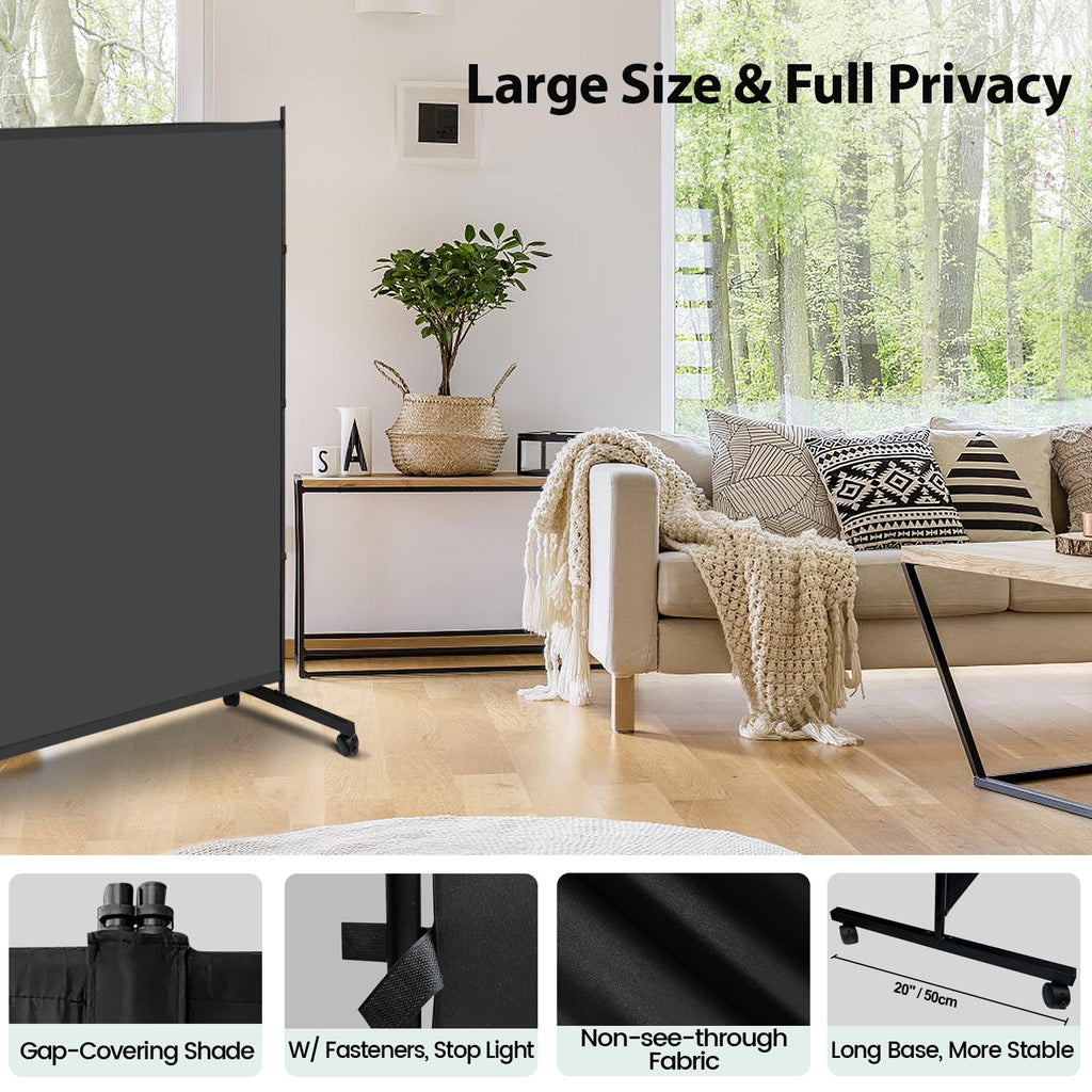 KEORTUN Single Large Room Divider Panel 180W x 190H cm Freestanding Privacy Screen Partition on Wheels for Office, Living Room and Bedroom, Grey - image 4