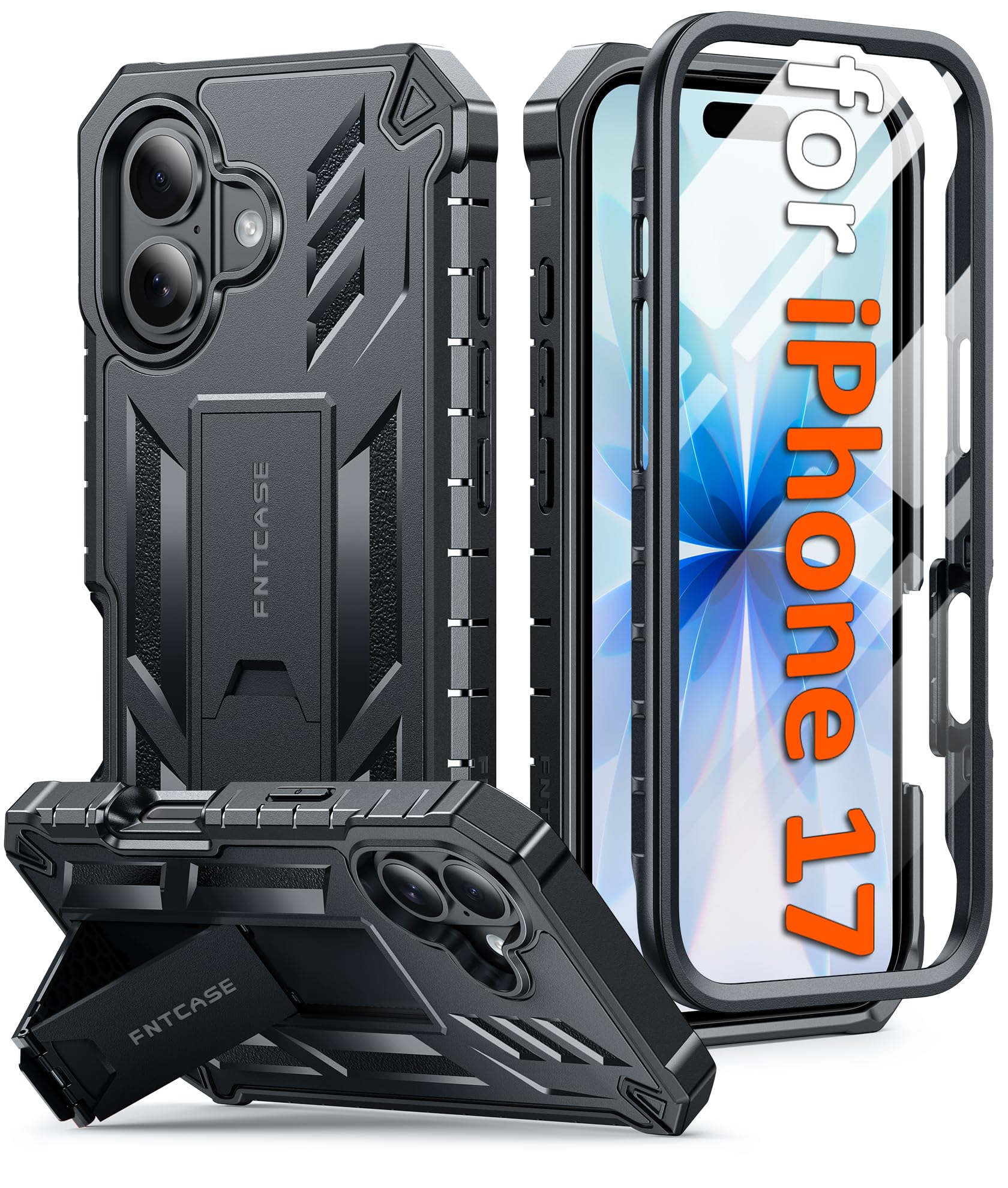 FNTCASE iPhone 17 Case | Military Grade Rugged Cover with Kickstand