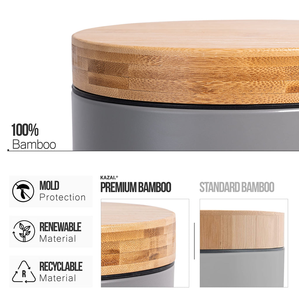 Kazai 5L Bathroom Bin – Soft Close Matte Grey Wastebin with Bamboo Lid