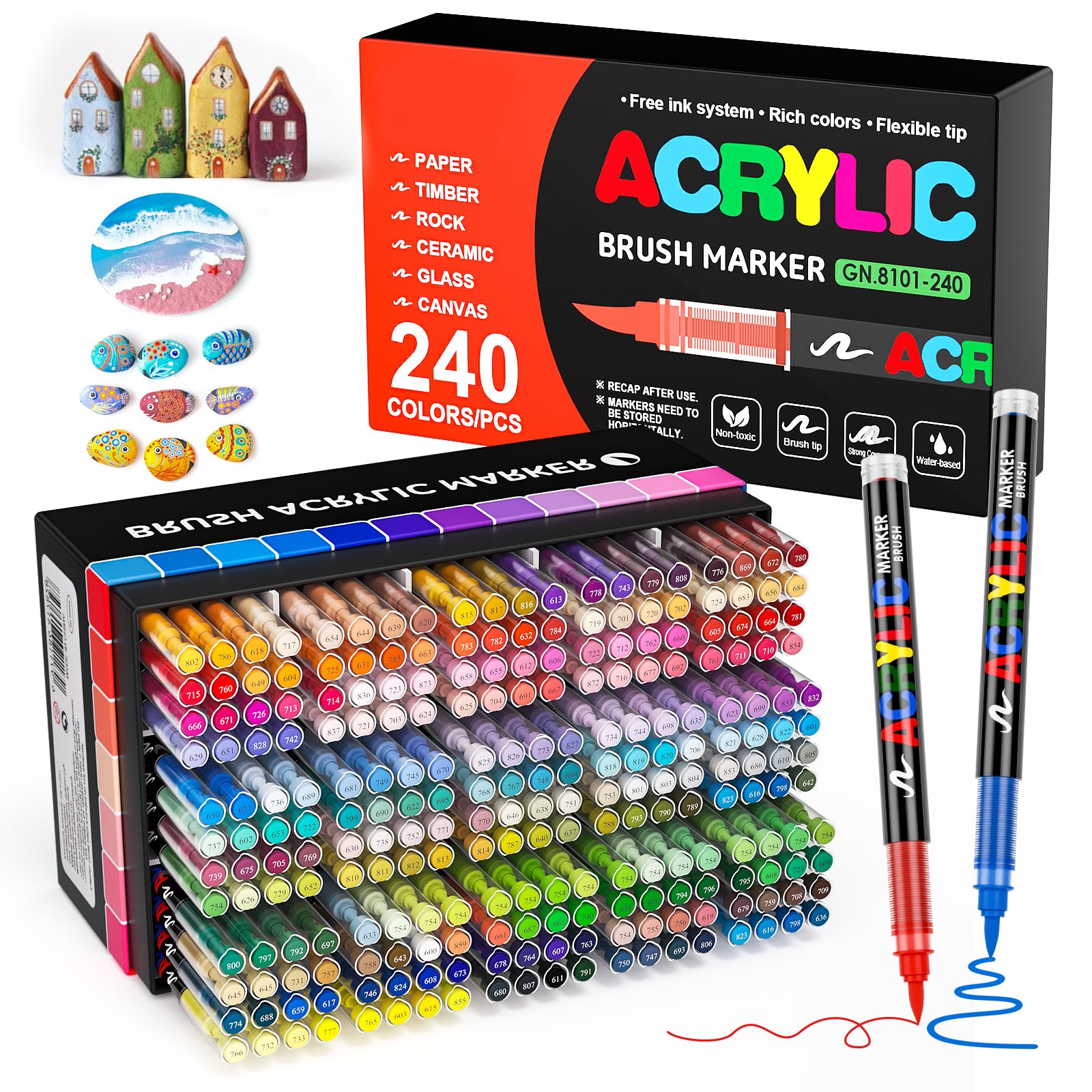 Sanyetral 240 Colors Acrylic Paint Pens | Soft Brush Tip Markers for Art
