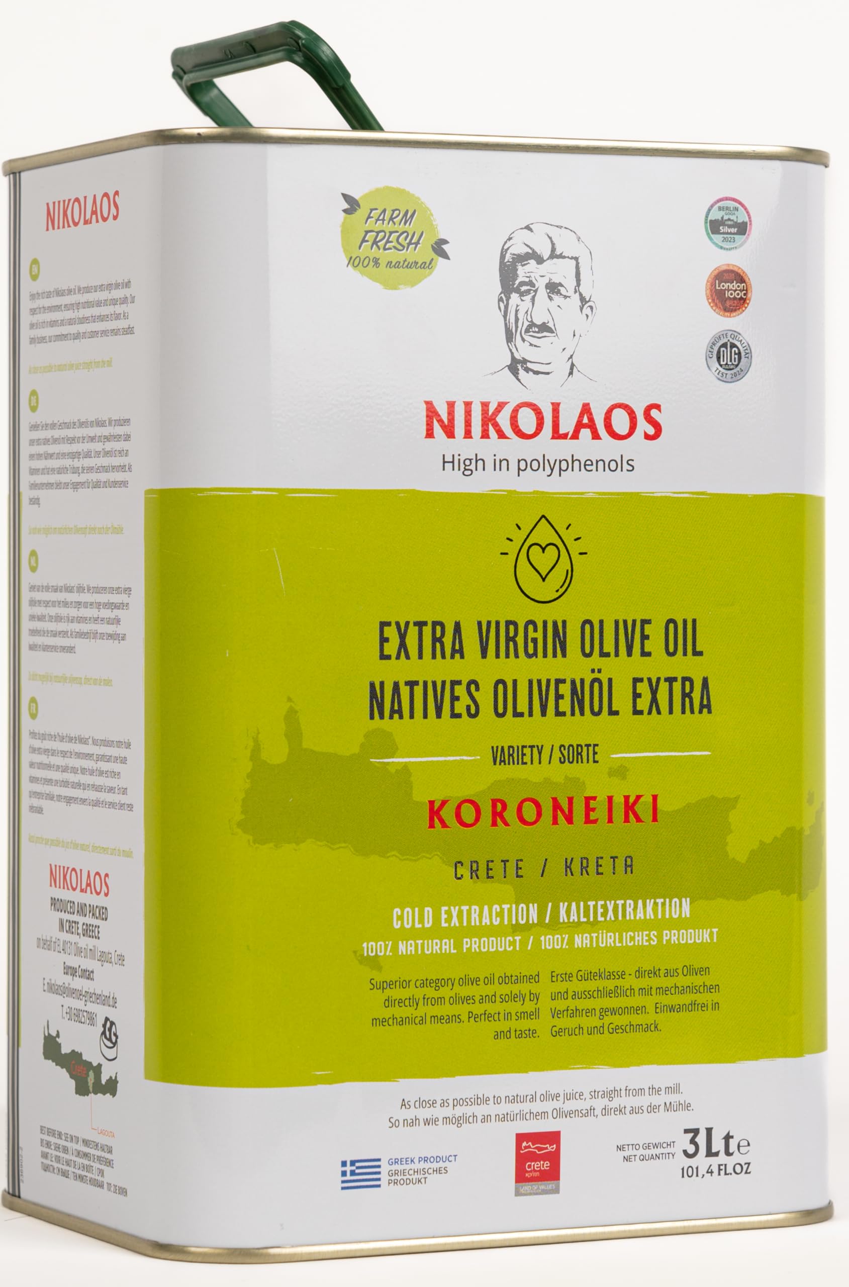 Nikolaos Extra Virgin Olive Oil – 3L Cold-Pressed Greek Harvest