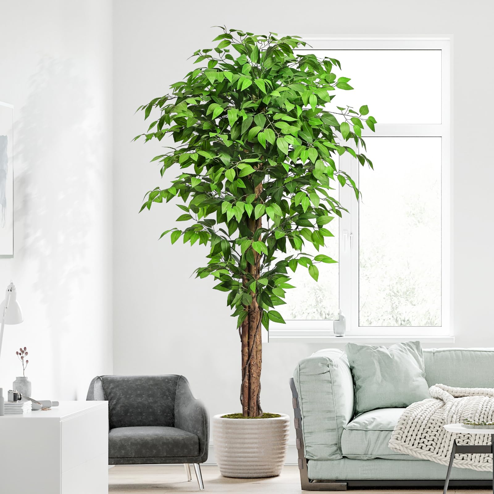 Keeplush 6ft Artificial Ficus Tree | Lifelike Silk Plant with Curved Trunks