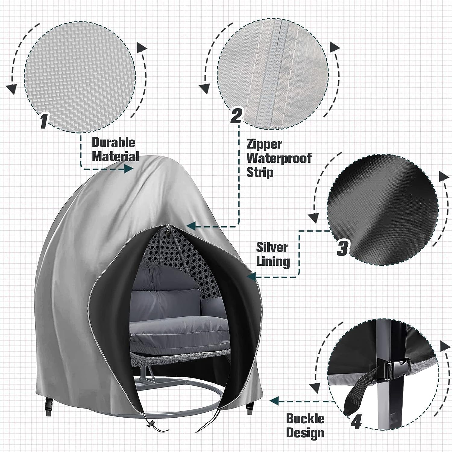 Double Egg Chair Cover | 420D Waterproof Oxford – Grey