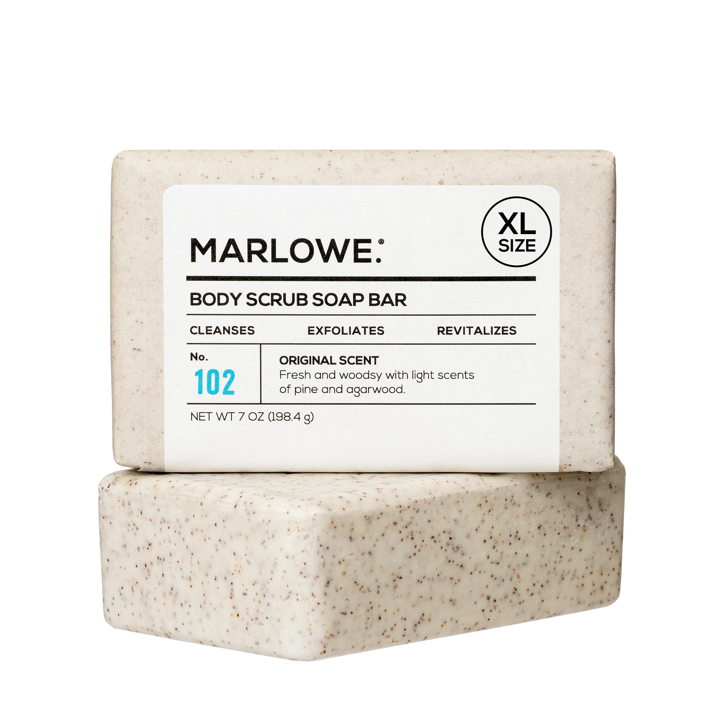 Marlowe No. 102 Men's Body Scrub Soap – Exfoliating Green Tea Bar, 7 oz