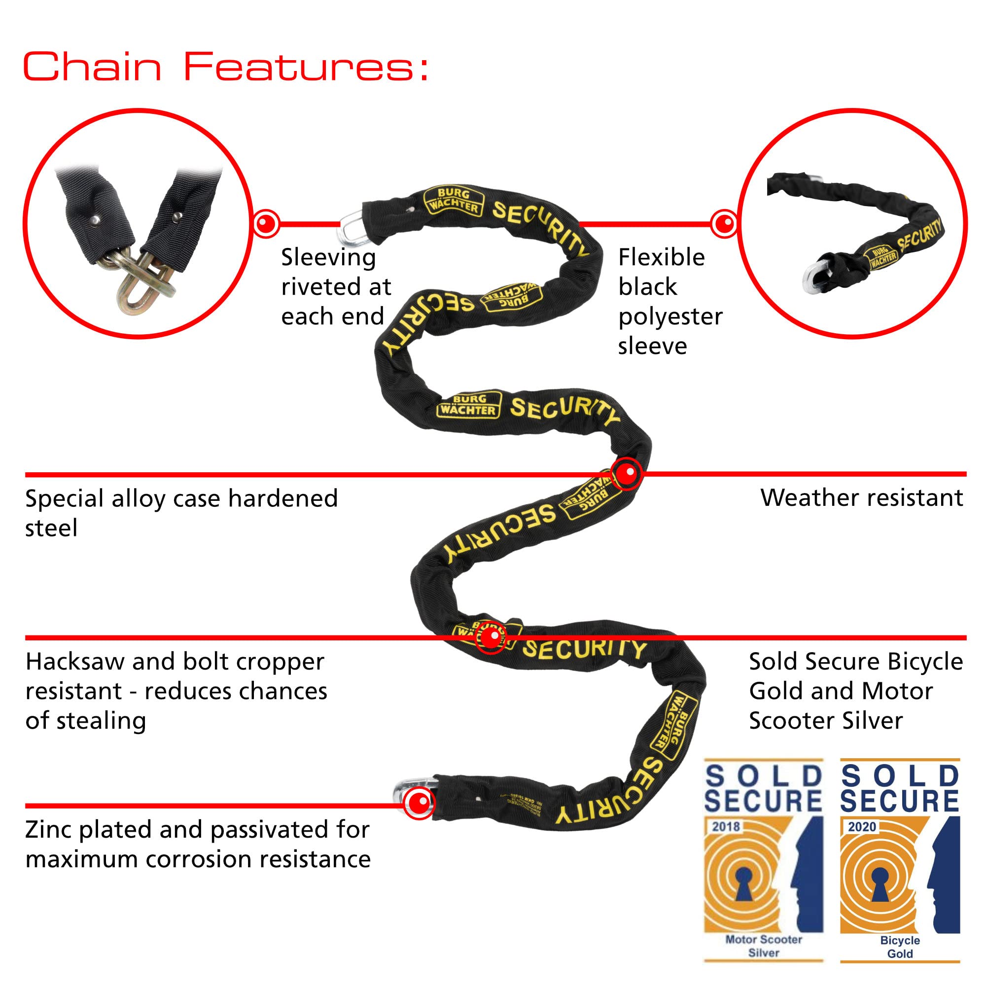 Burg-Wachter Sold Secure Gold 2M Bike Chain, U-Lock & Ground Anchor Kit