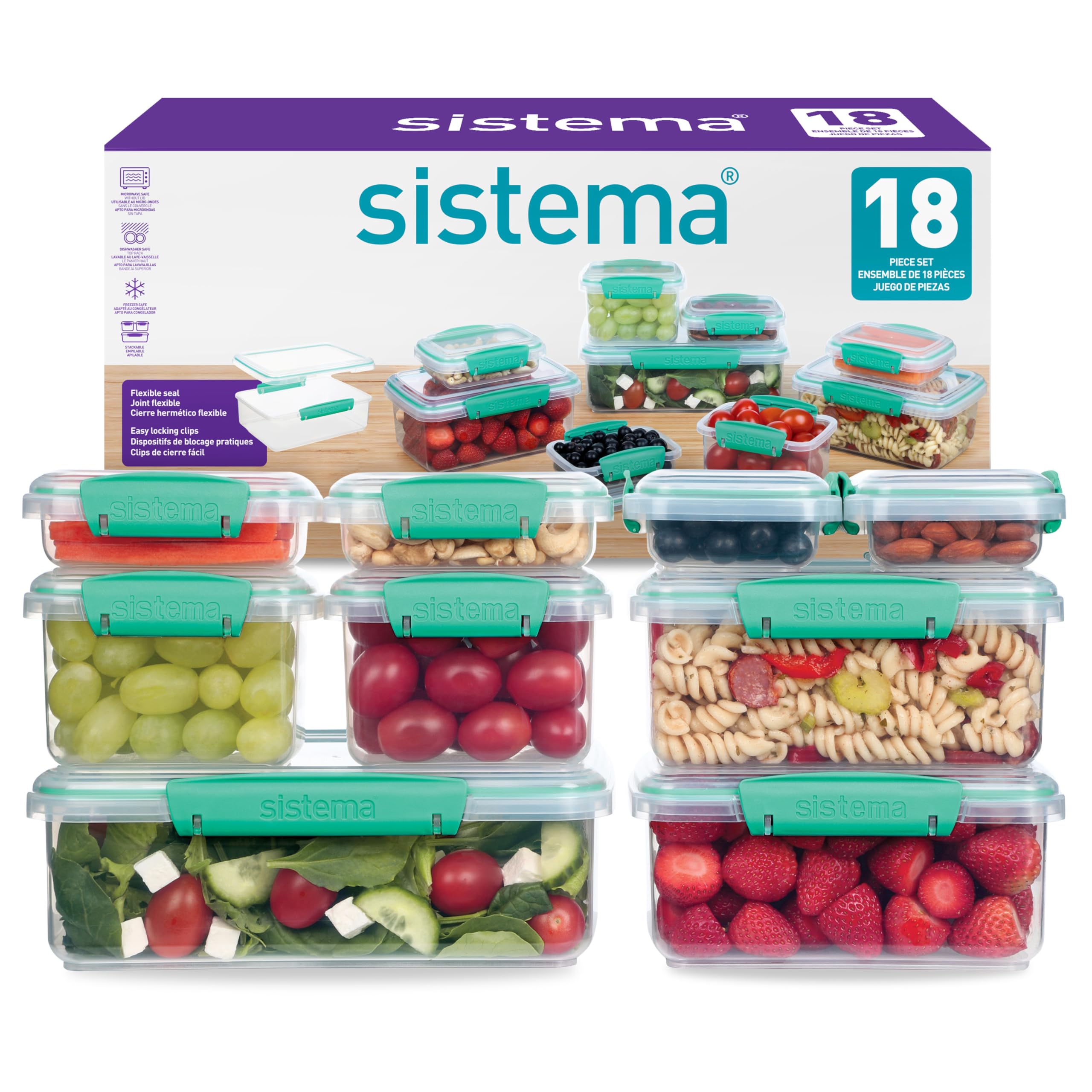 Sistema KLIP IT Airtight Food Storage Containers, 18-Piece Set, Teal
