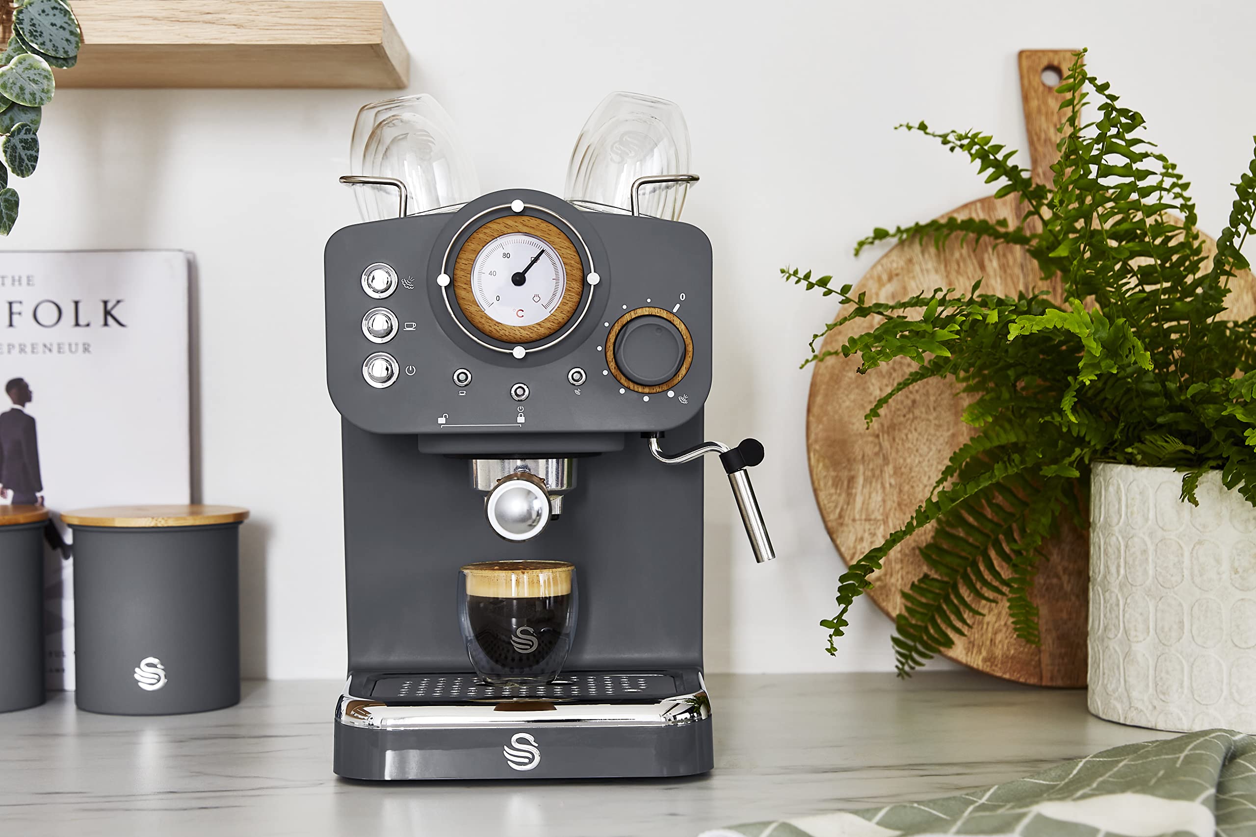 Swan Nordic Espresso Coffee Machine | 15 Bar Milk Frother - Slate Grey
