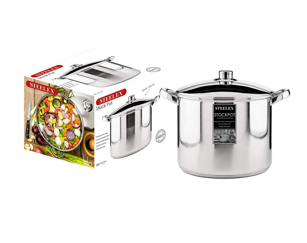 Steelex Stainless Steel Induction Stock Pot with Lid | Mirror Polished Finish