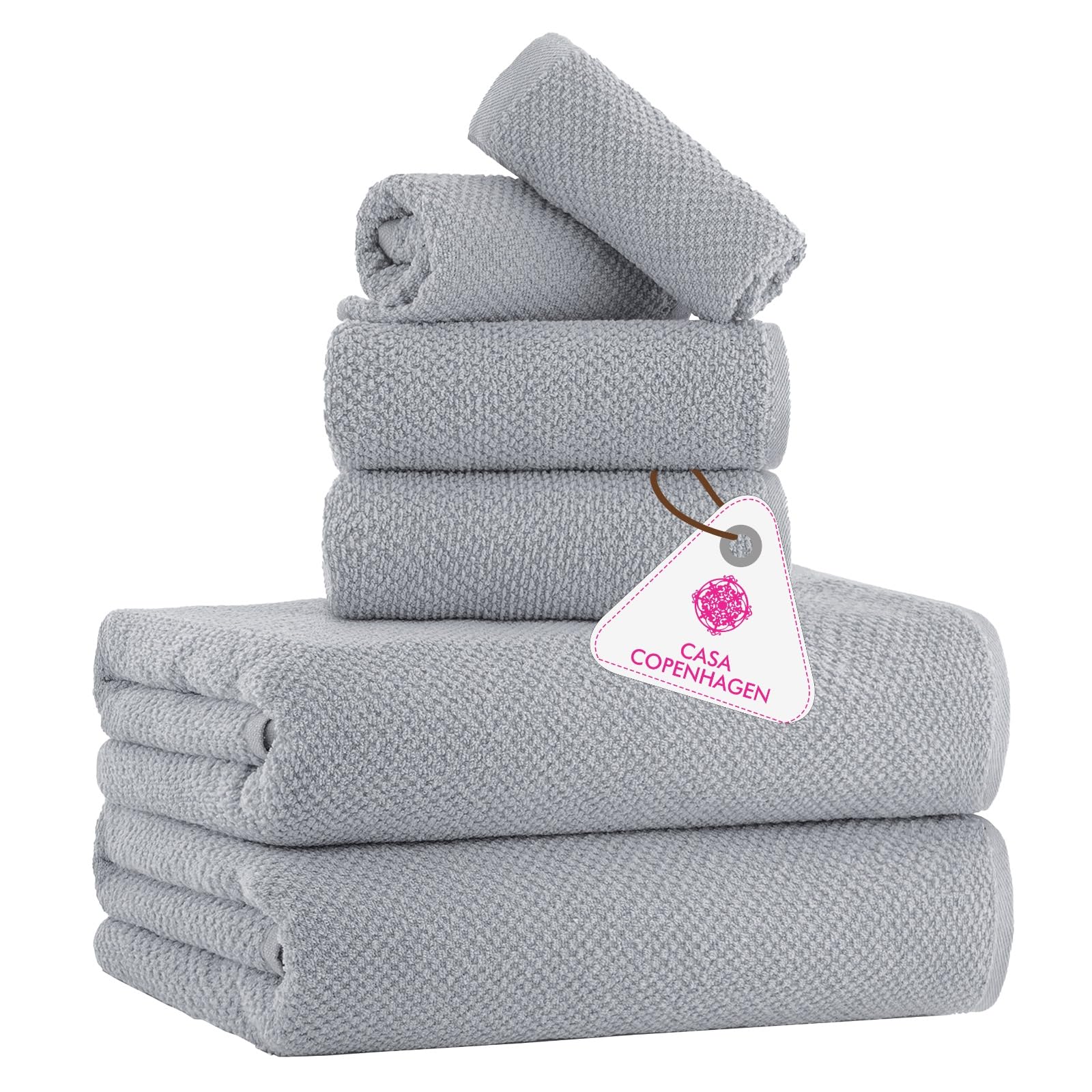 CASA COPENHAGEN 6-Piece Cotton Towel Set | 550 GSM Popcorn Texture