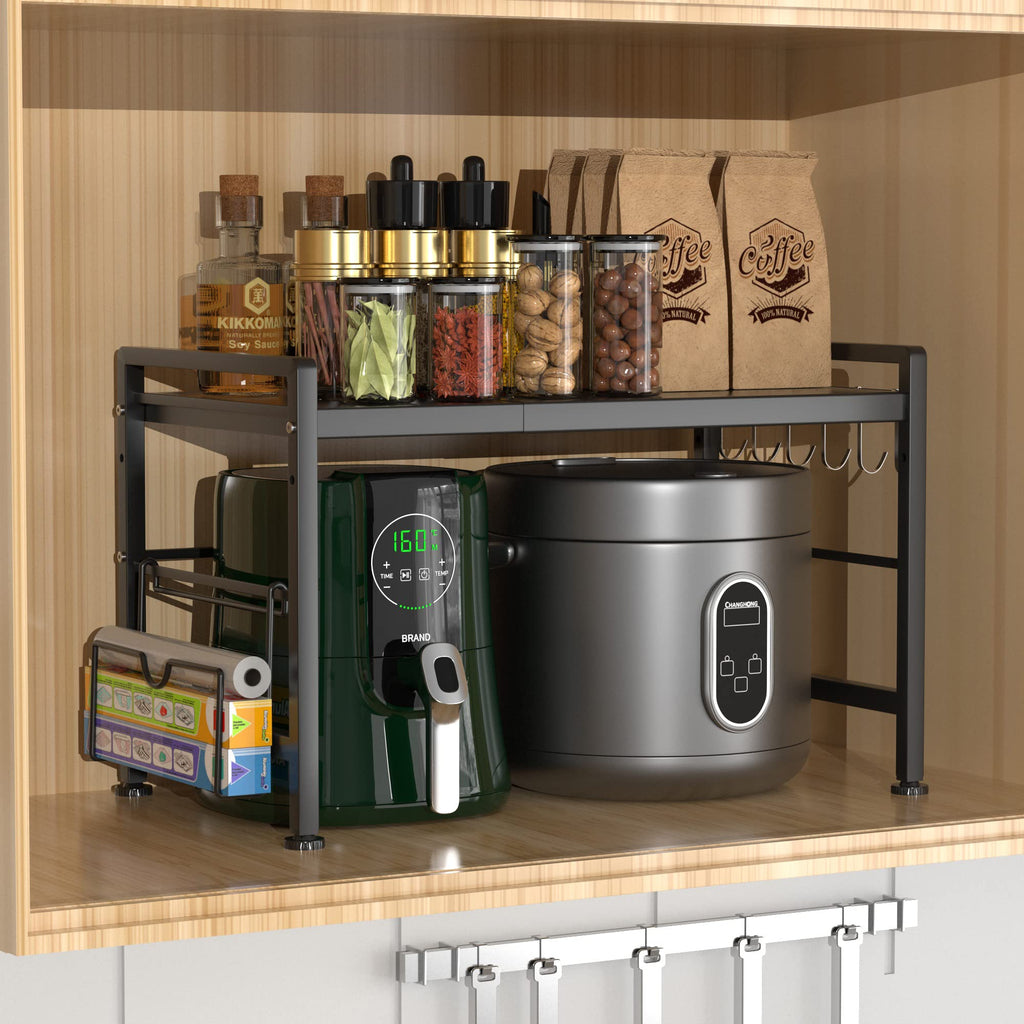 EKNITEY Extendable Microwave Oven Rack | 2-Tier Adjustable Kitchen Shelf