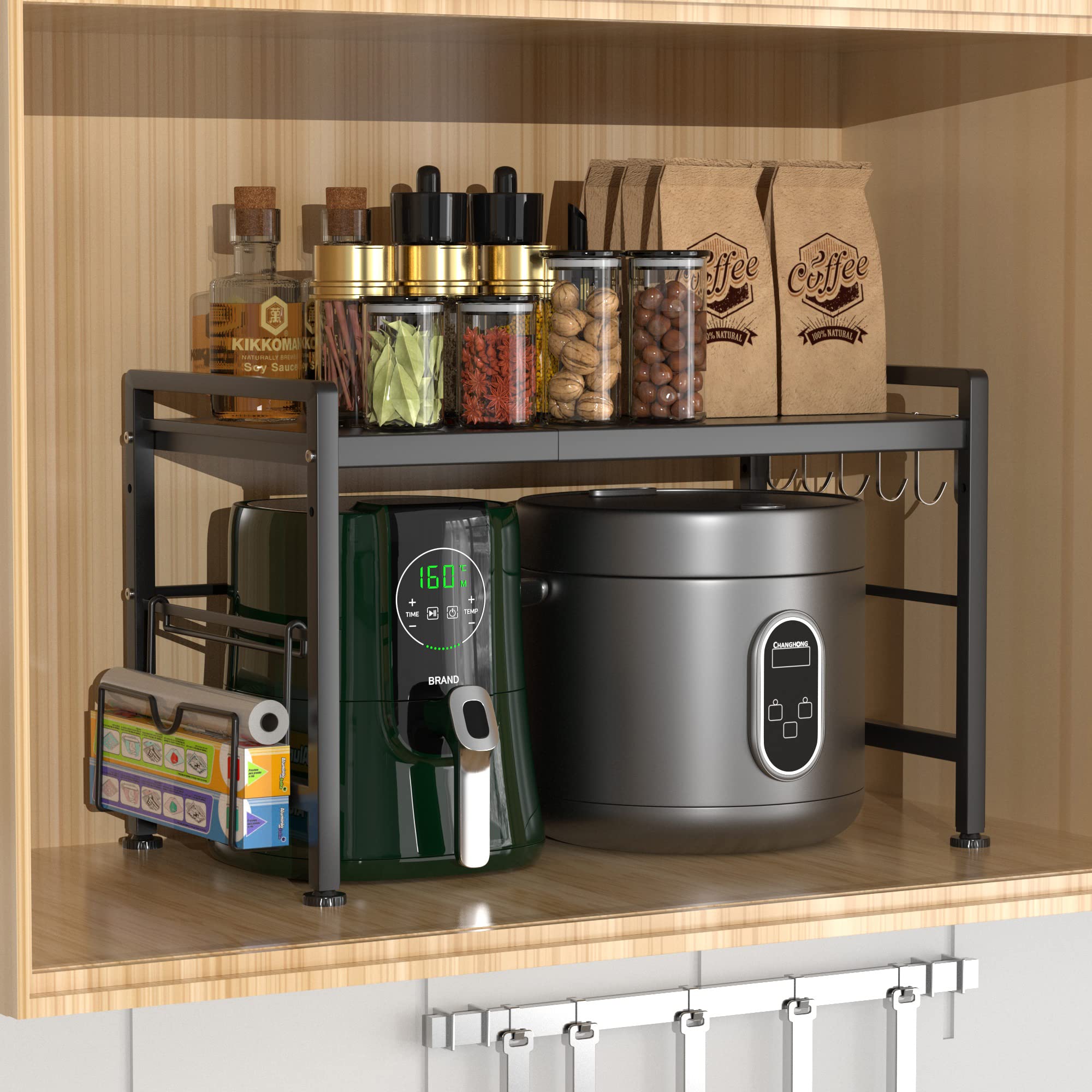 EKNITEY Extendable Microwave Oven Rack | 2-Tier Adjustable Kitchen Shelf