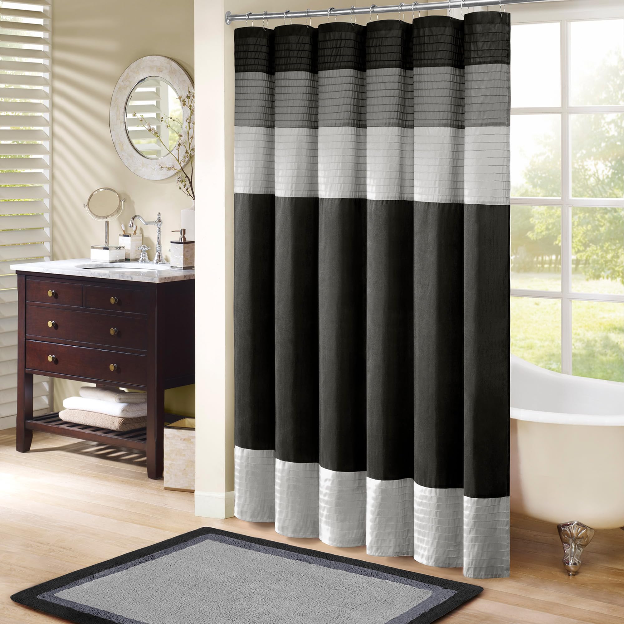 Madison Park Amherst Faux Silk Shower Curtain – Black, 72x72