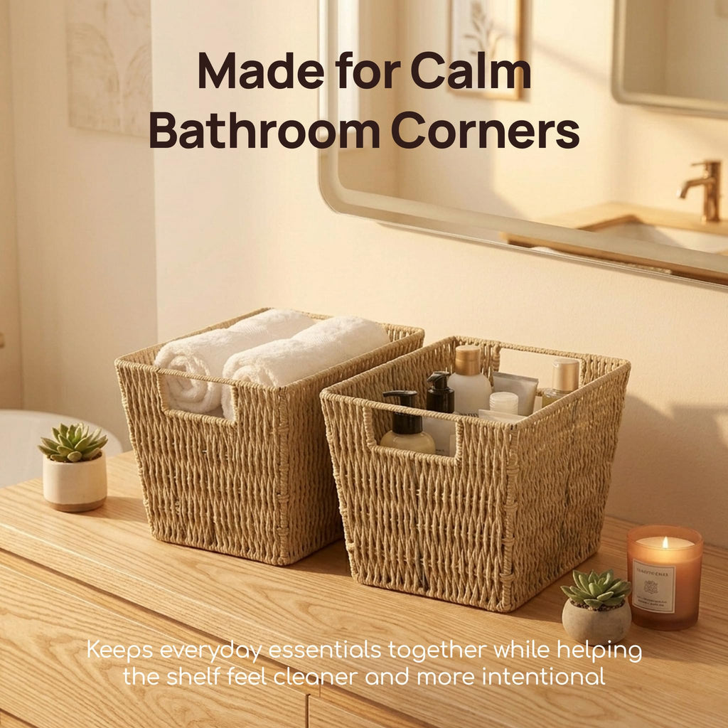 Viviendo Woven Storage Baskets Set of 2, Beige Rope Bins for Shelves - image 2