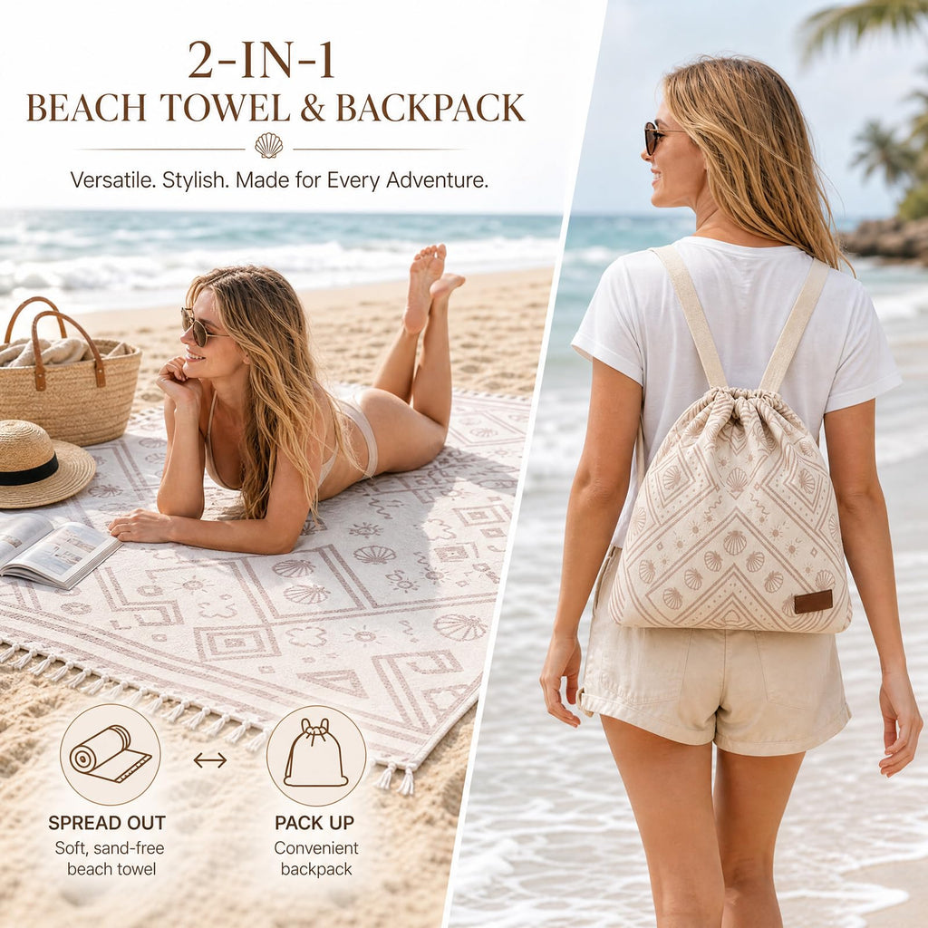 Ruichi 2 in 1 Beach Towel Bag, Convertible Drawstring Beach Towel Backpack - image 2