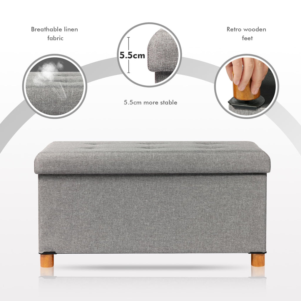 Bonlife Grey Storage Ottoman with Tray - Folding Coffee Table Footstool