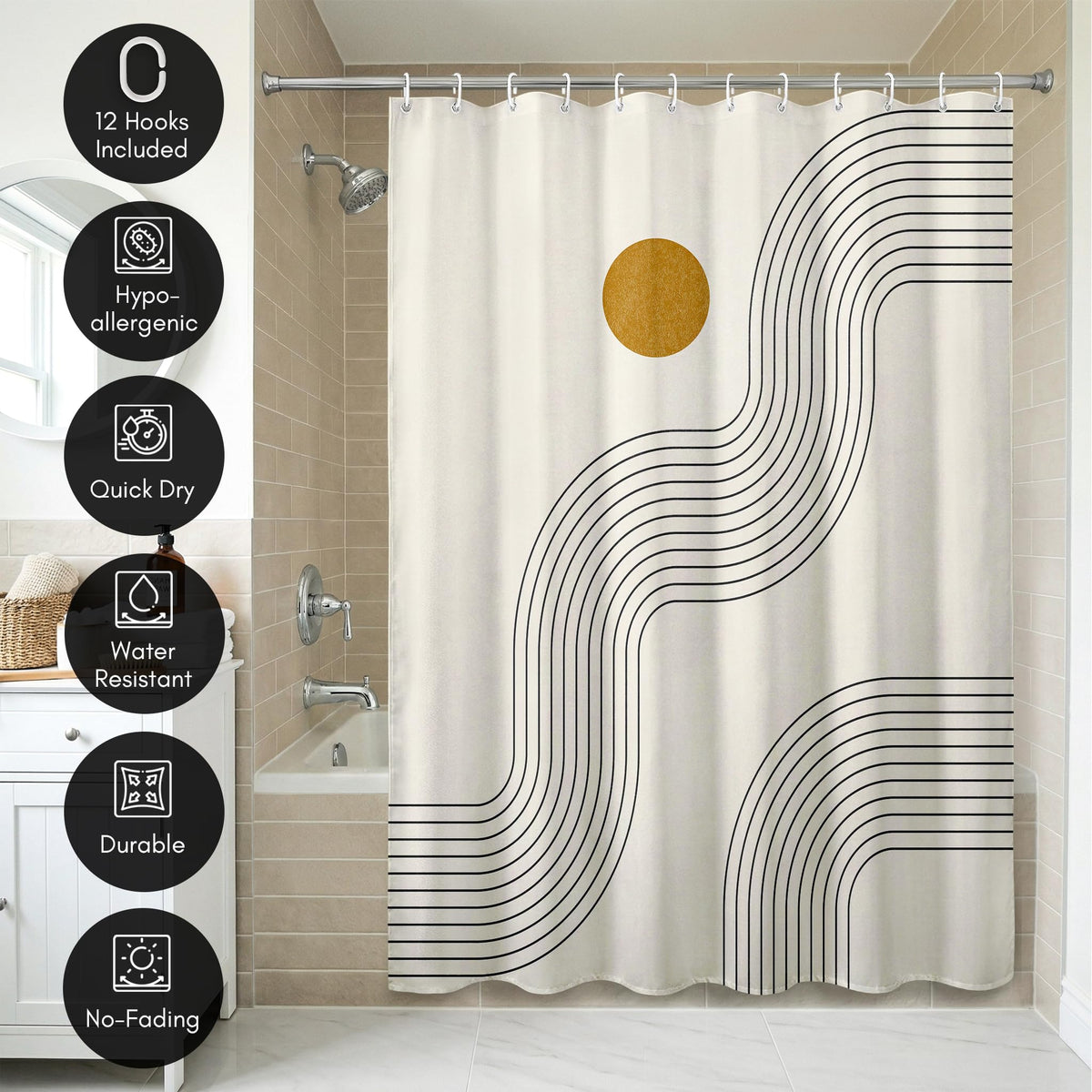 Americanflat 71x74 Boho Shower Curtain - 100% Polyester Shower Curtain with 12 Hooks - Shower Curtains for Bathroom - image 4