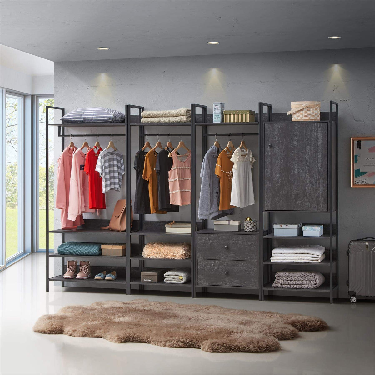 Timber Art Design UK Zahra Bedroom Double Open Wardrobe 4 Shelves Furniture Storage Cupboard Black - image 5