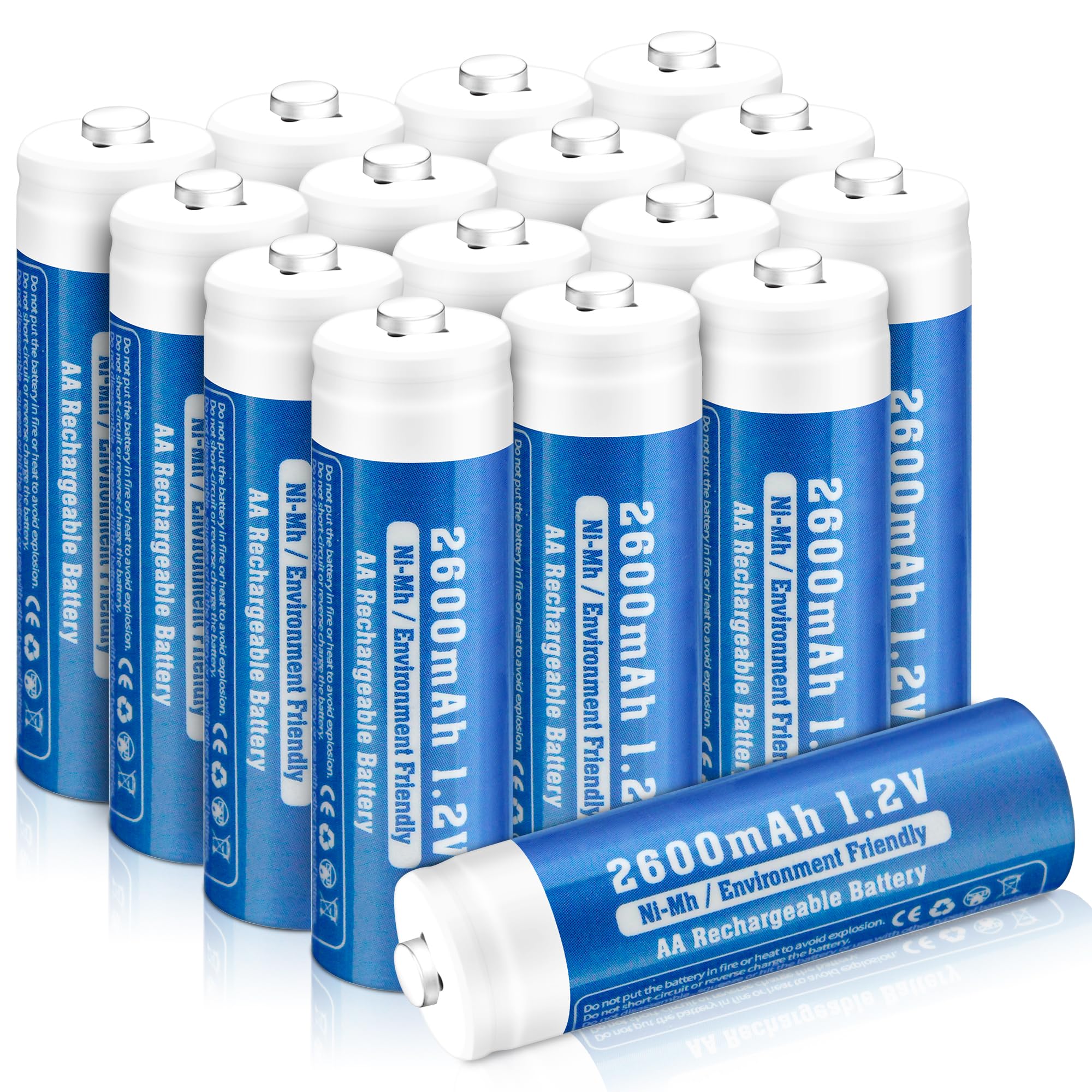 Jolof Store 16-Pack AA Rechargeable Batteries | 2600mAh NiMH 1.2V